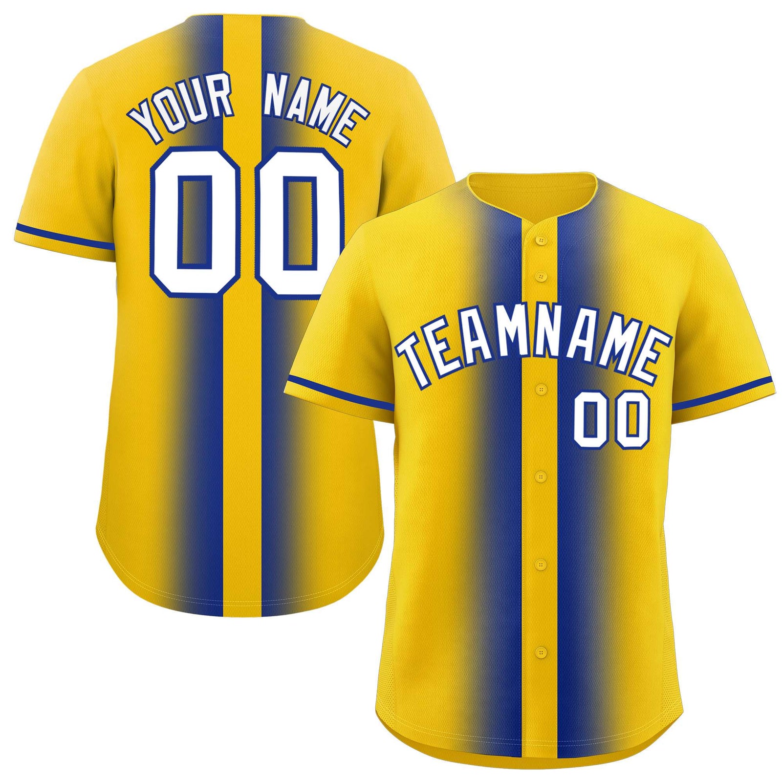 Custom Gold Royal Lapel Gradient Fashion Authentic Baseball Jersey