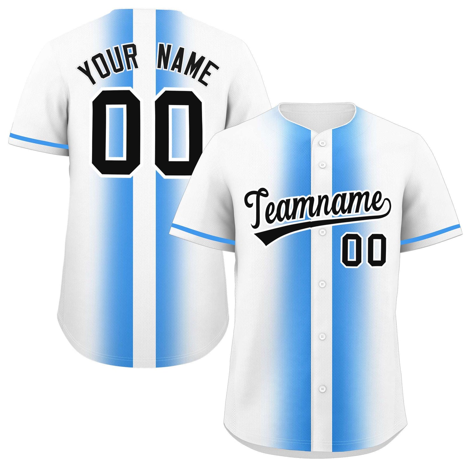 Custom White Powder Blue Lapel Gradient Fashion Authentic Baseball Jersey
