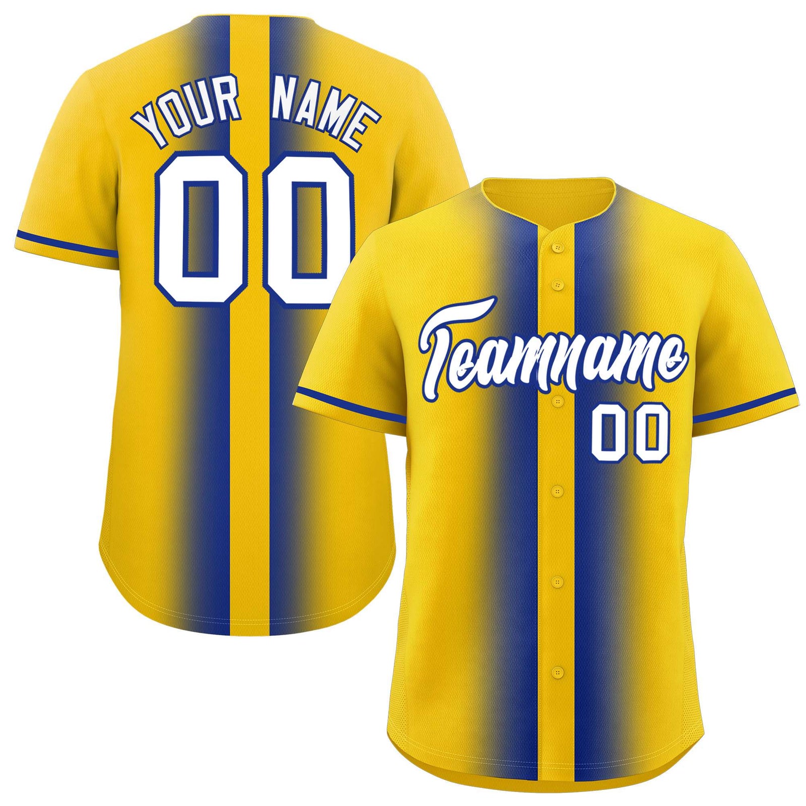 Custom Gold Royal Lapel Gradient Fashion Authentic Baseball Jersey