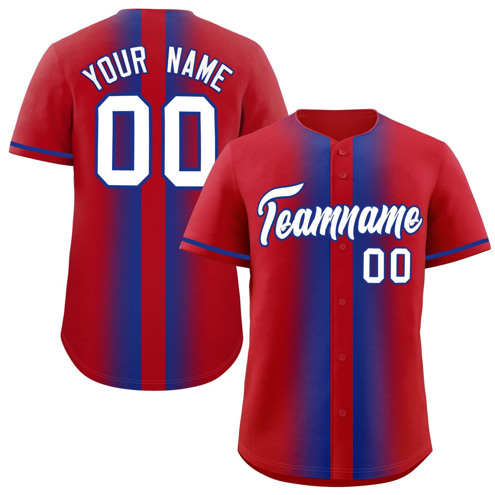 Custom Red Royal Lapel Gradient Fashion Authentic Baseball Jersey