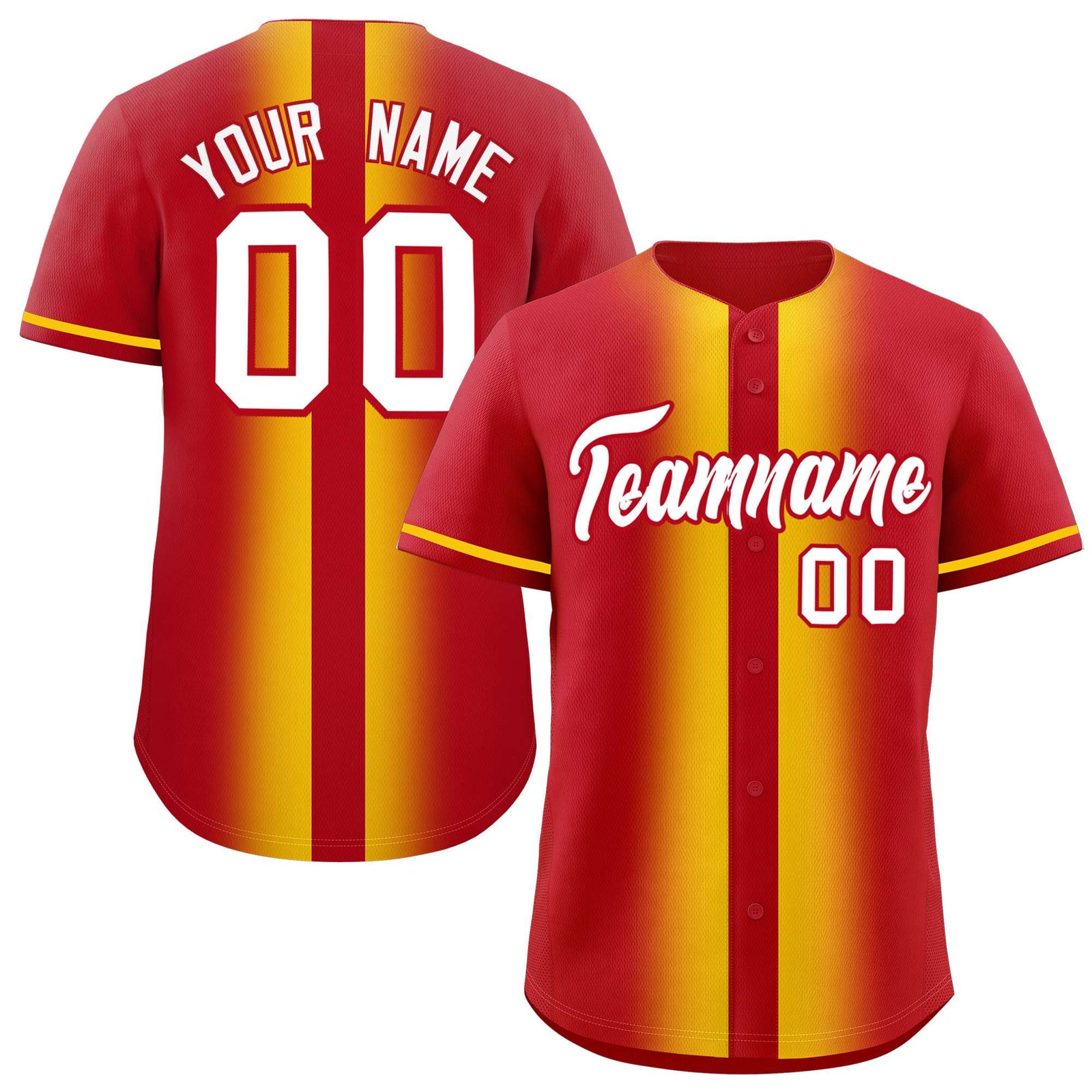 Custom Red Gold Lapel Gradient Fashion Authentic Baseball Jersey