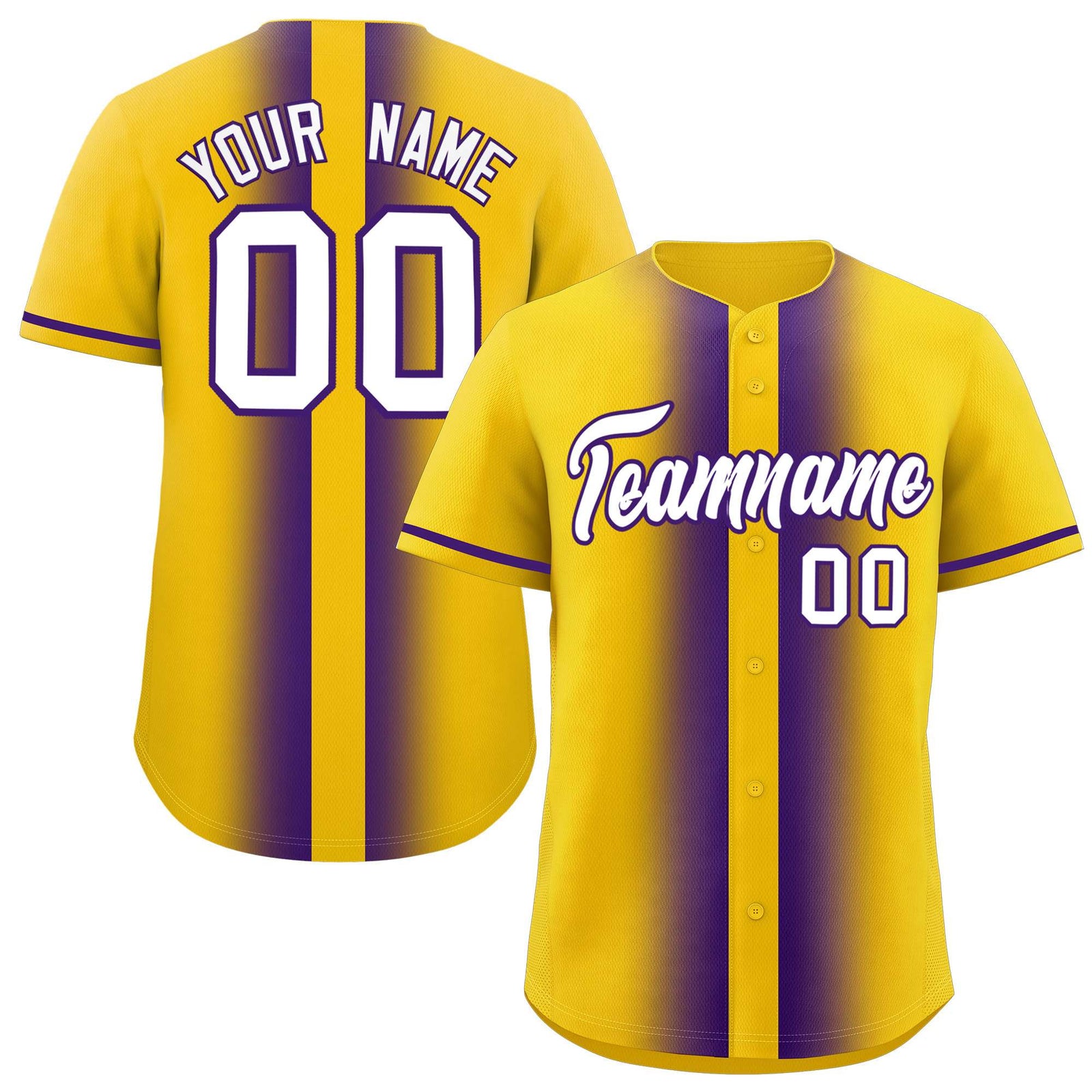 Custom Gold Purple Lapel Gradient Fashion Authentic Baseball Jersey