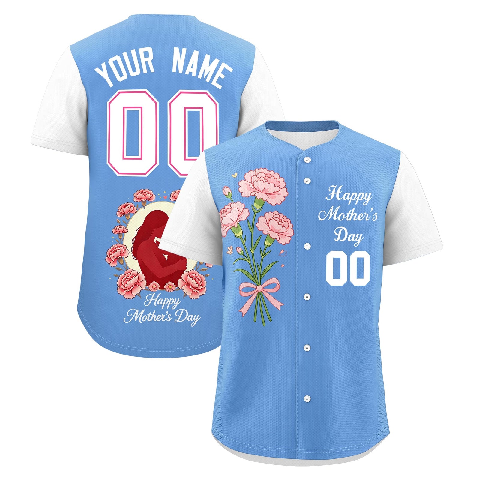 Custom Blue White Mother's Day Style Personalization Breathable Baseball Jersey| KXKSHOP