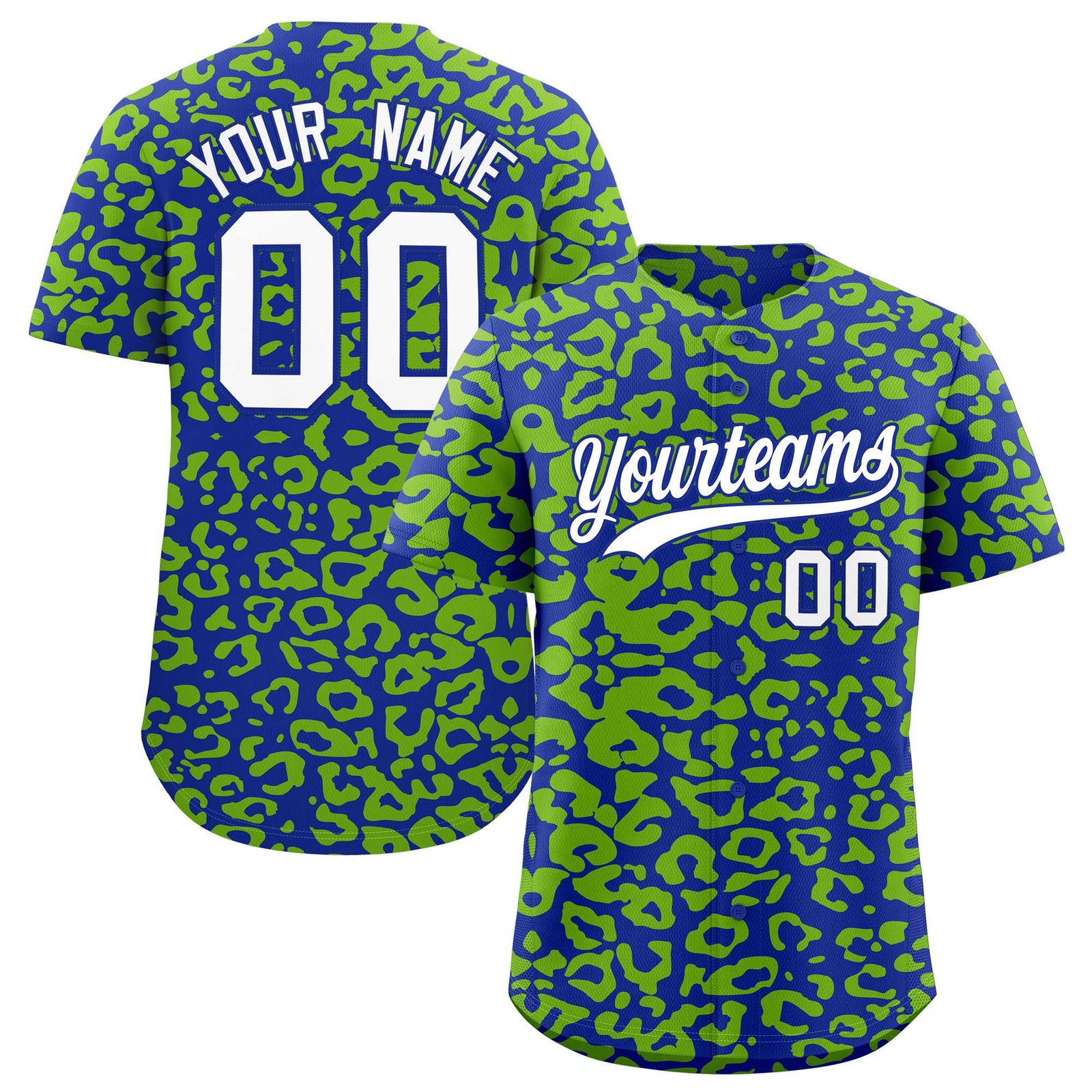 Custom Royal Neon Green Leopard Print Pattern Authentic Baseball Jersey