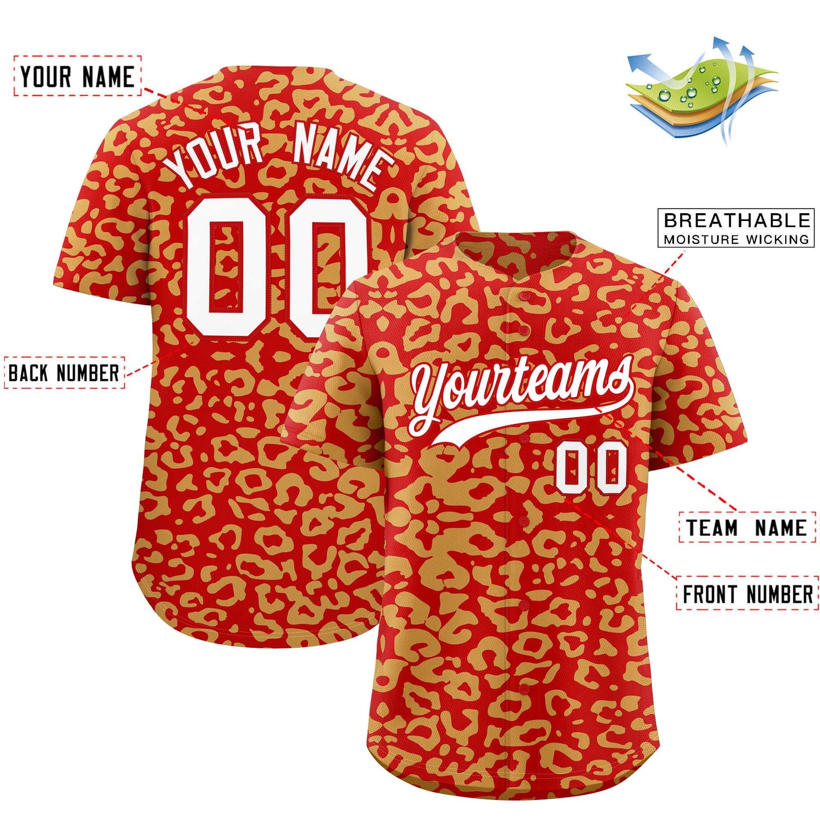 Custom Red Old Gold Leopard Print Pattern Authentic Baseball Jersey