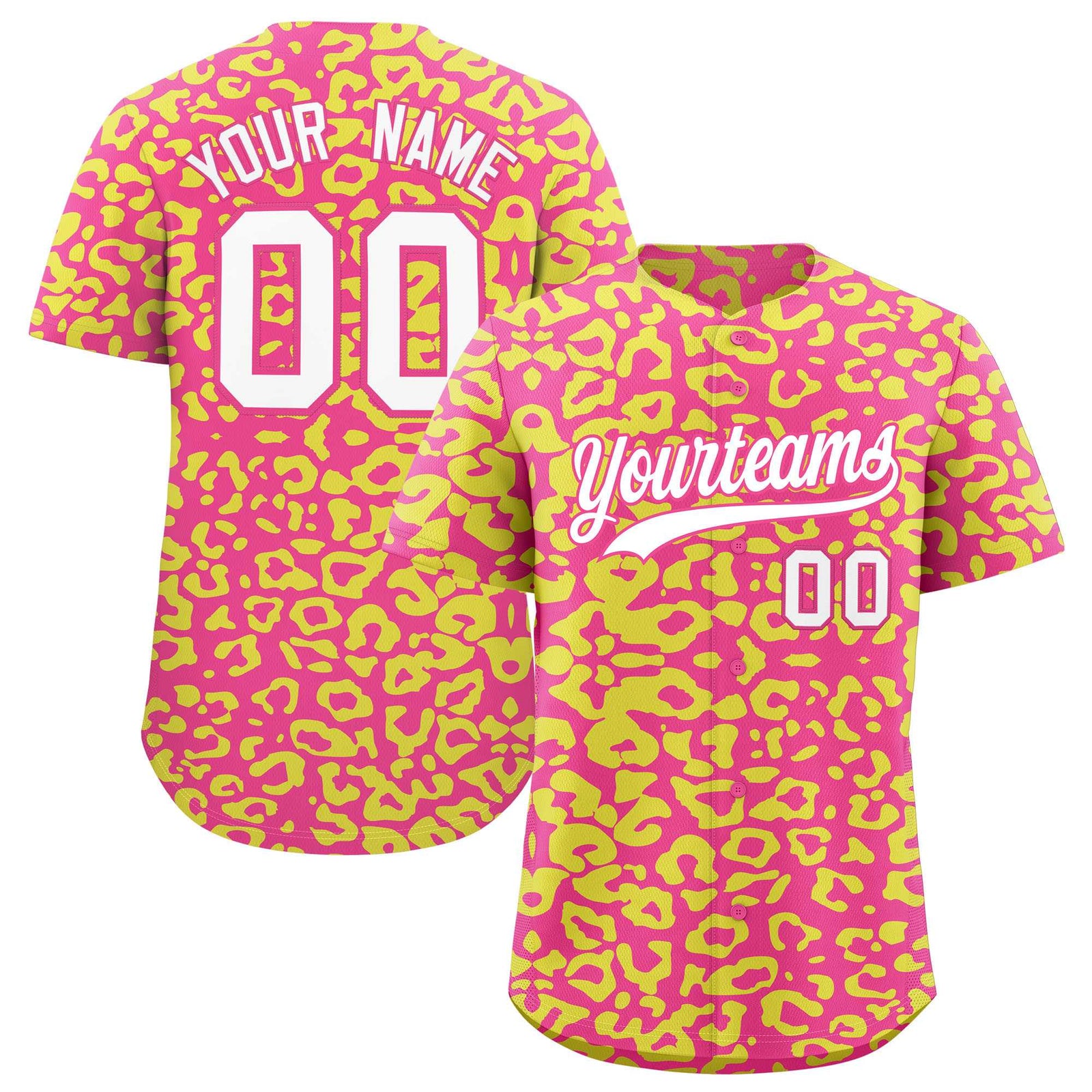 Custom Pink Fluorescent Green Leopard Print Pattern Authentic Baseball Jersey