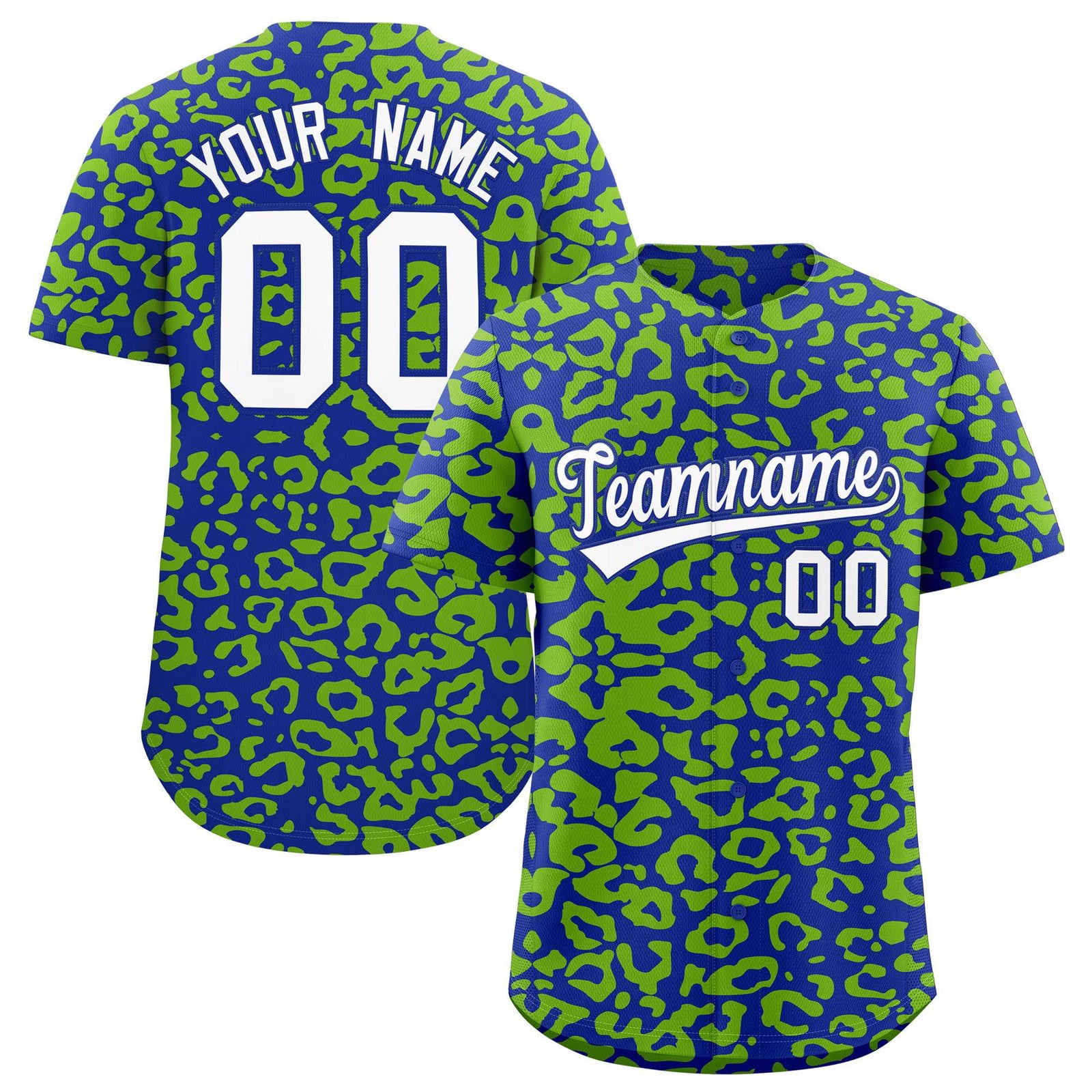 Custom Royal Neon Green Leopard Print Pattern Authentic Baseball Jersey