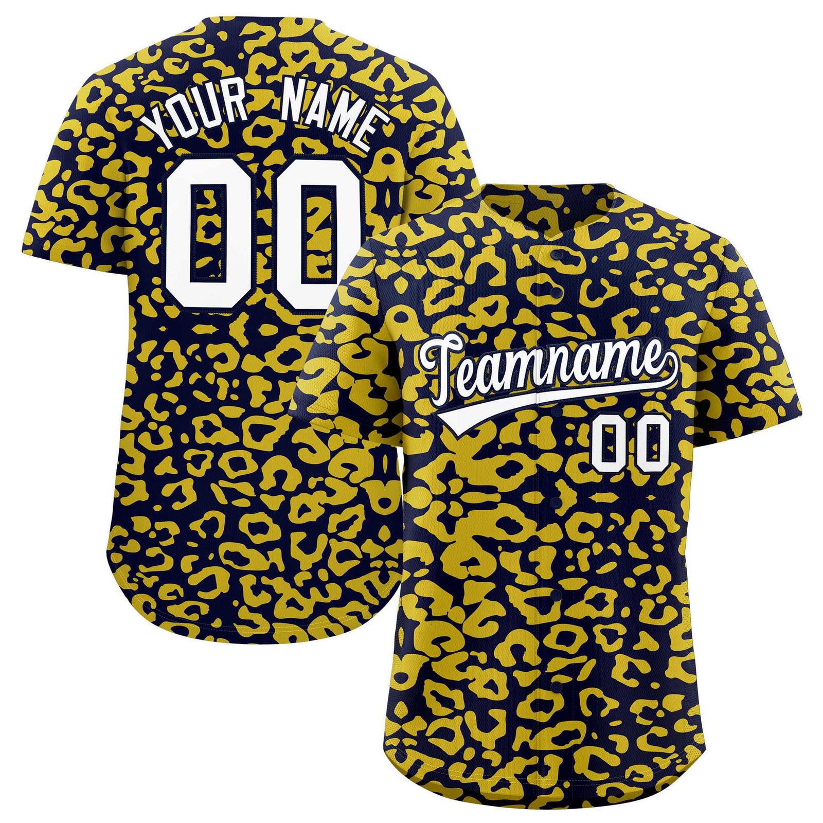 Custom Navy Gold Leopard Print Pattern Authentic Baseball Jersey
