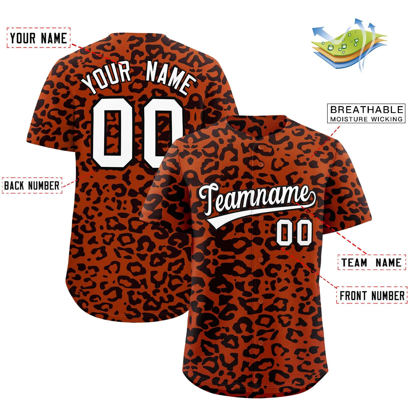 Custom Texas Orange Black Leopard Print Pattern Authentic Baseball Jersey