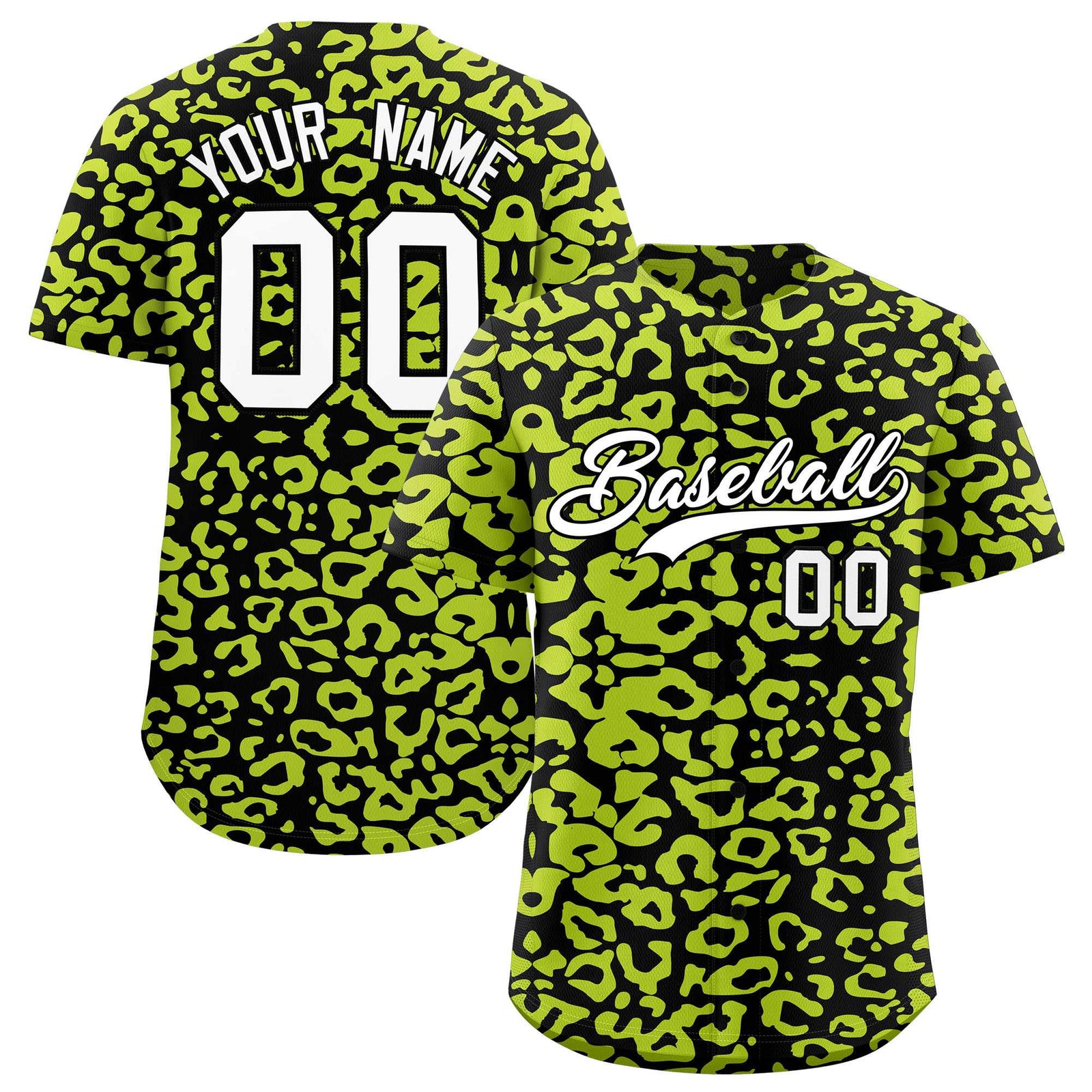 Custom Black Fluorescent Green Leopard Print Pattern Authentic Baseball Jersey