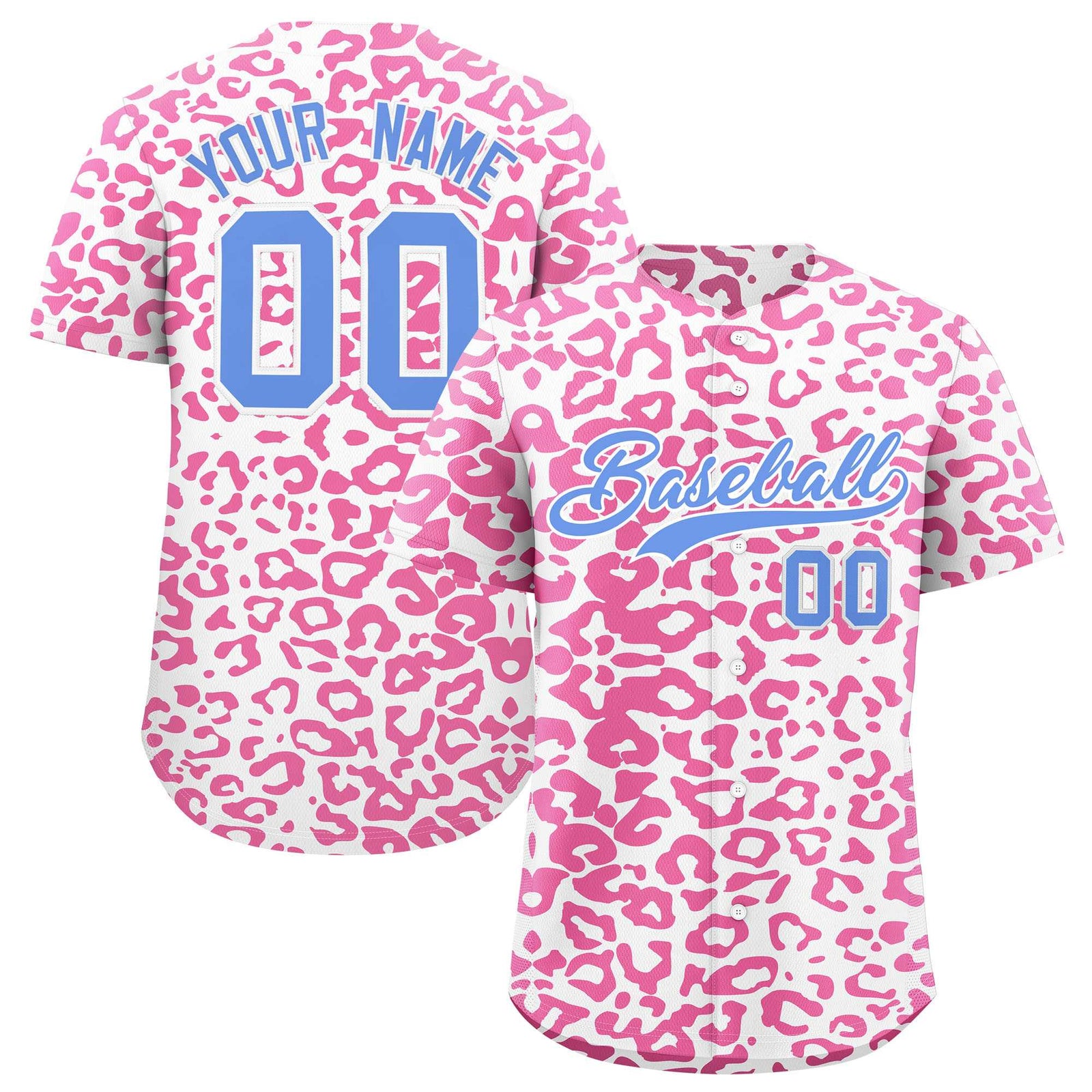 Custom White Pink Leopard Print Pattern Authentic Baseball Jersey