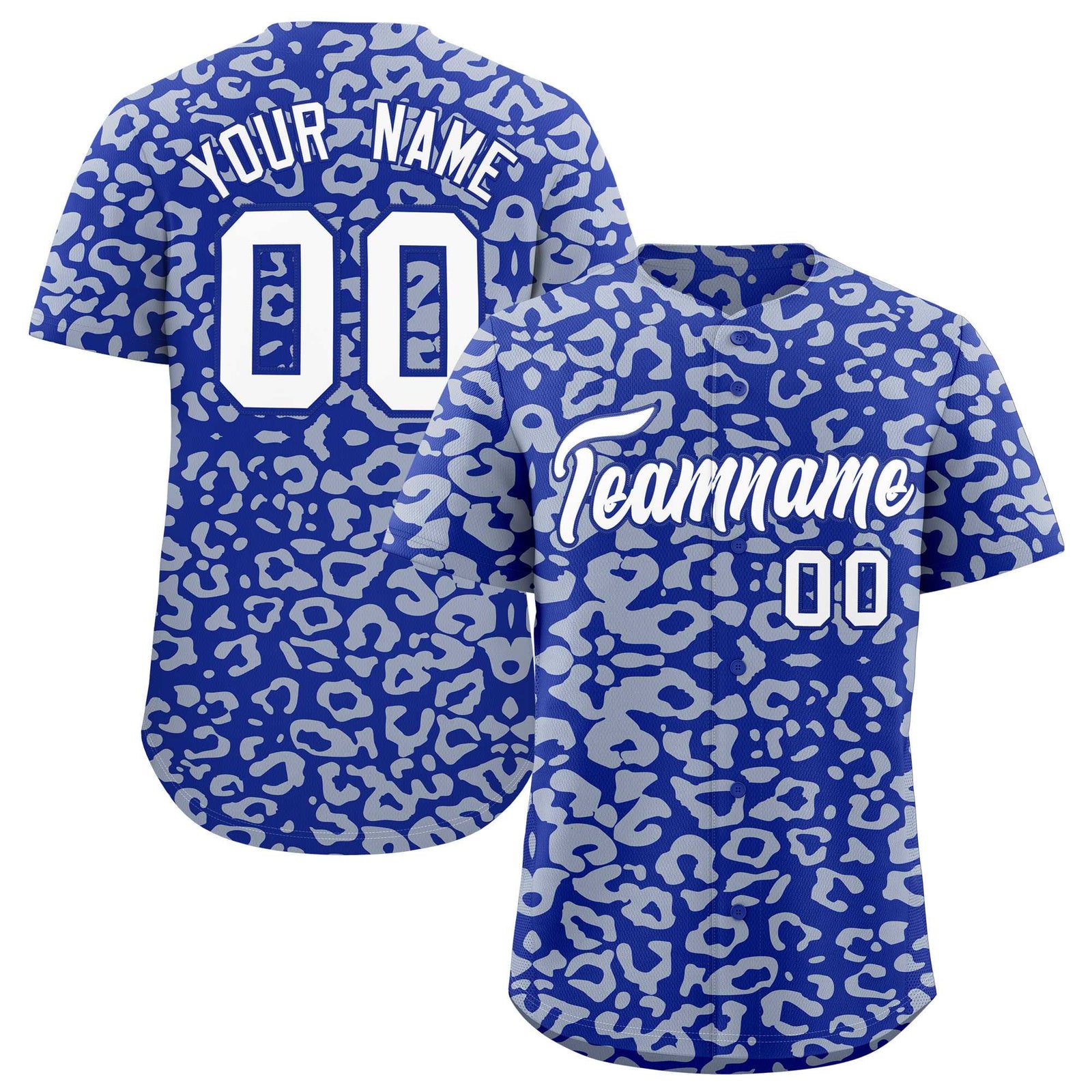 Custom Royal Silver Leopard Print Pattern Authentic Baseball Jersey