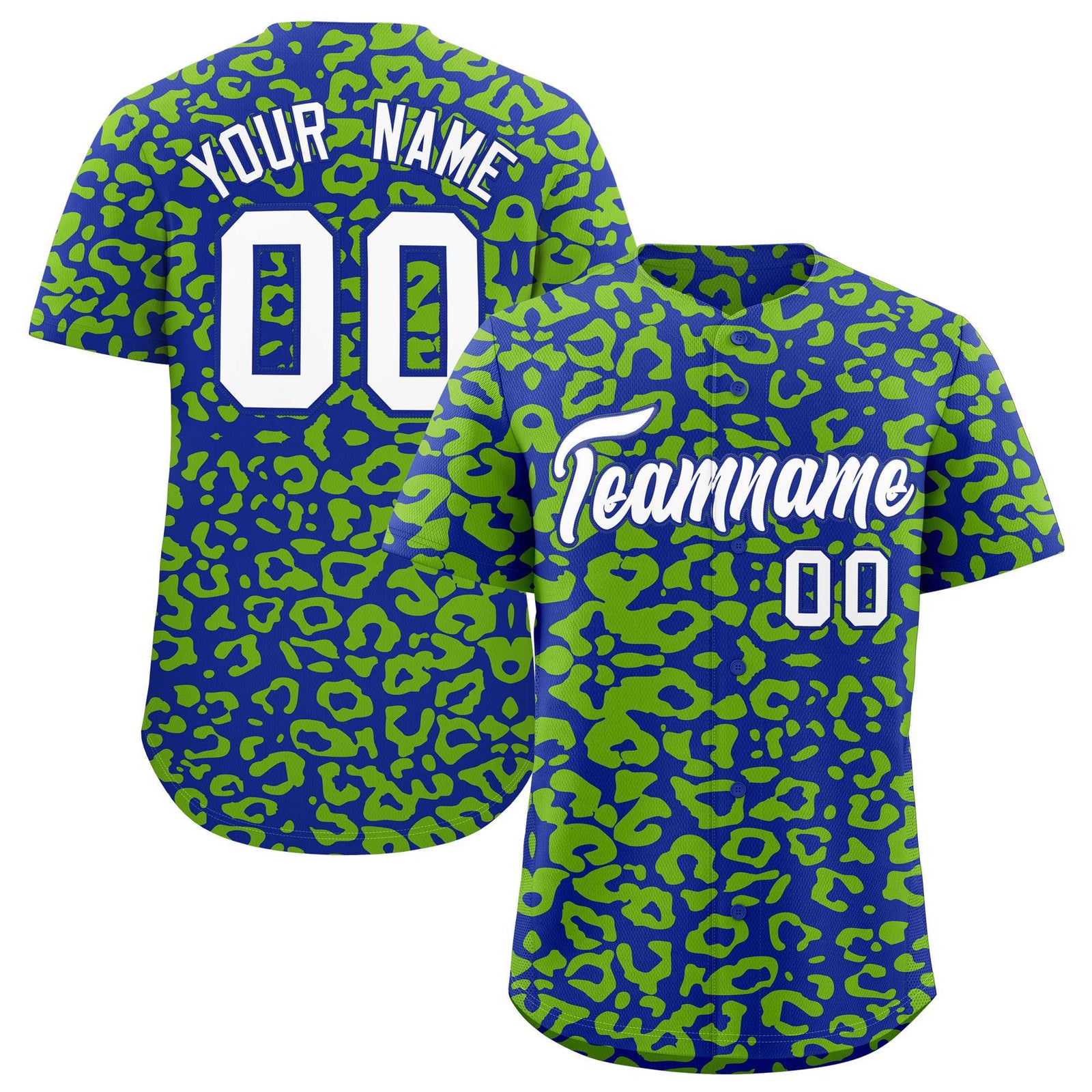 Custom Royal Neon Green Leopard Print Pattern Authentic Baseball Jersey