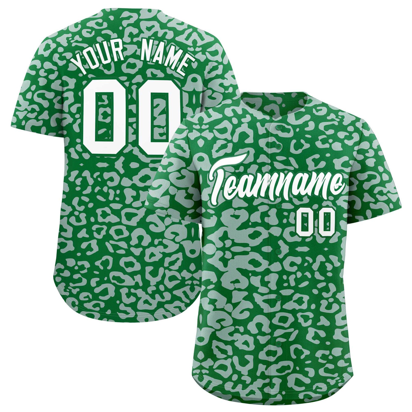 Custom Kelly Green Silver Leopard Print Pattern Authentic Baseball Jersey