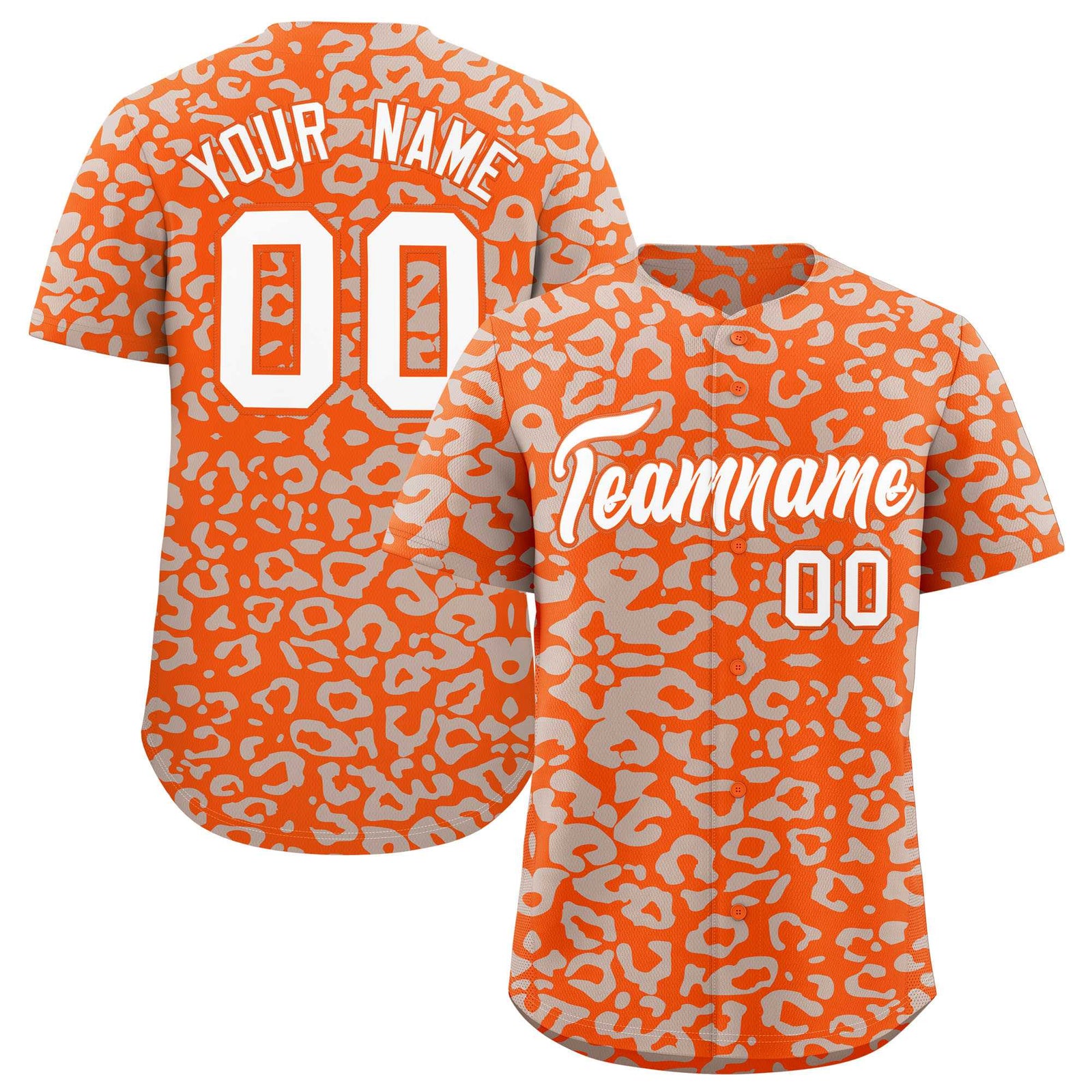Custom Orange Silver Leopard Print Pattern Authentic Baseball Jersey