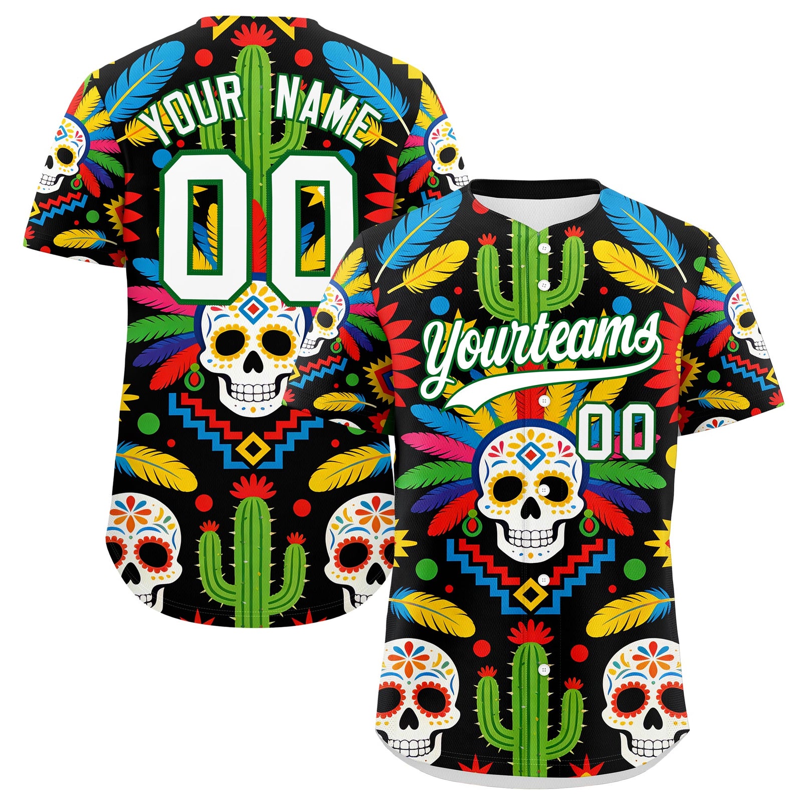 Custom Black White Kelly Green Graffiti Pattern Mexican style Stretch Fabric Baseball Jersey| KXKSHOP
