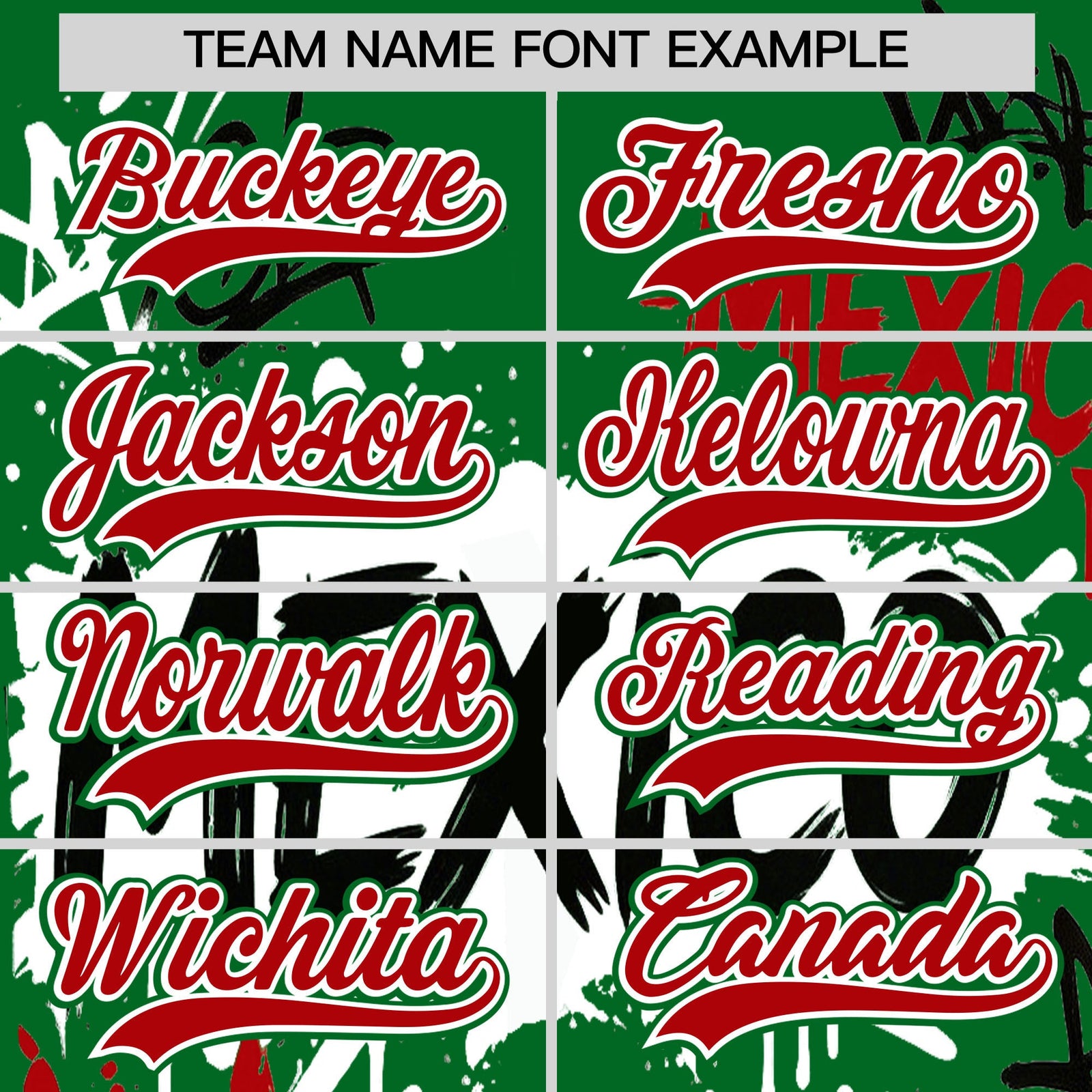 Custom Kelly Green Red White Graffiti Pattern Mexican style Stretch Fabric Baseball Jersey| KXKSHOP