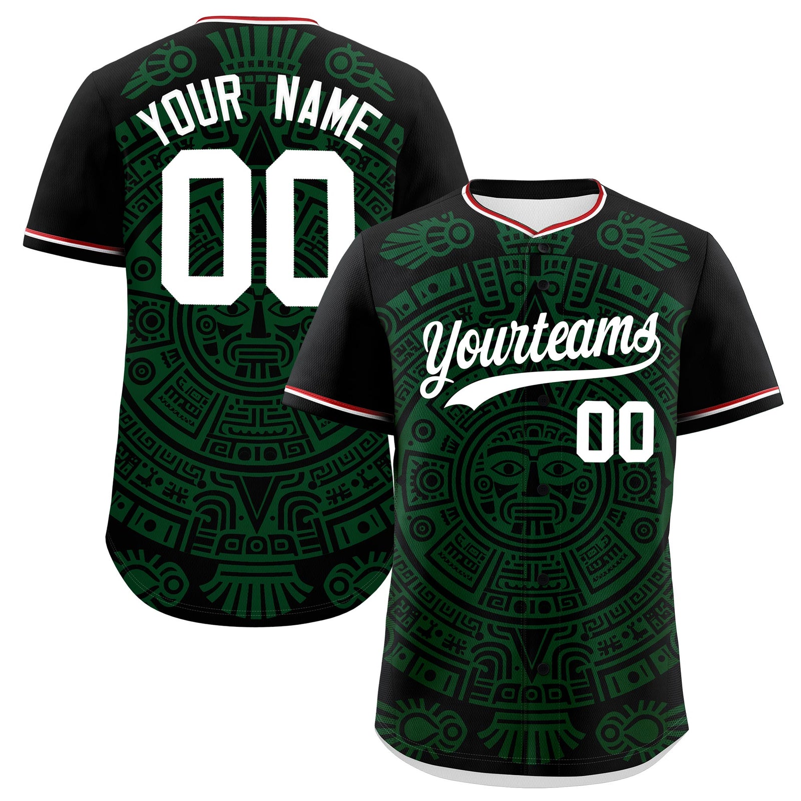 Custom Black Dark Green White Graffiti Pattern Mexican style Stretch Fabric Baseball Jersey| KXKSHOP
