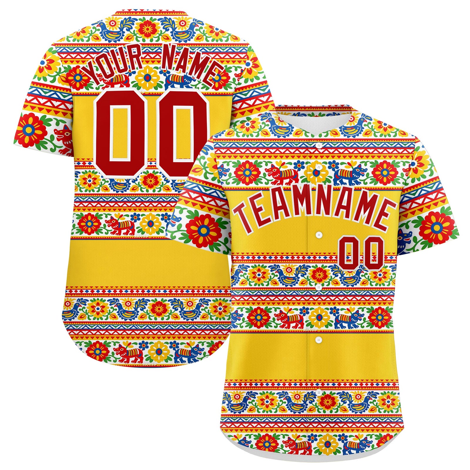 Custom Gold Red White Graffiti Pattern Mexican style Stretch Fabric Baseball Jersey| KXKSHOP