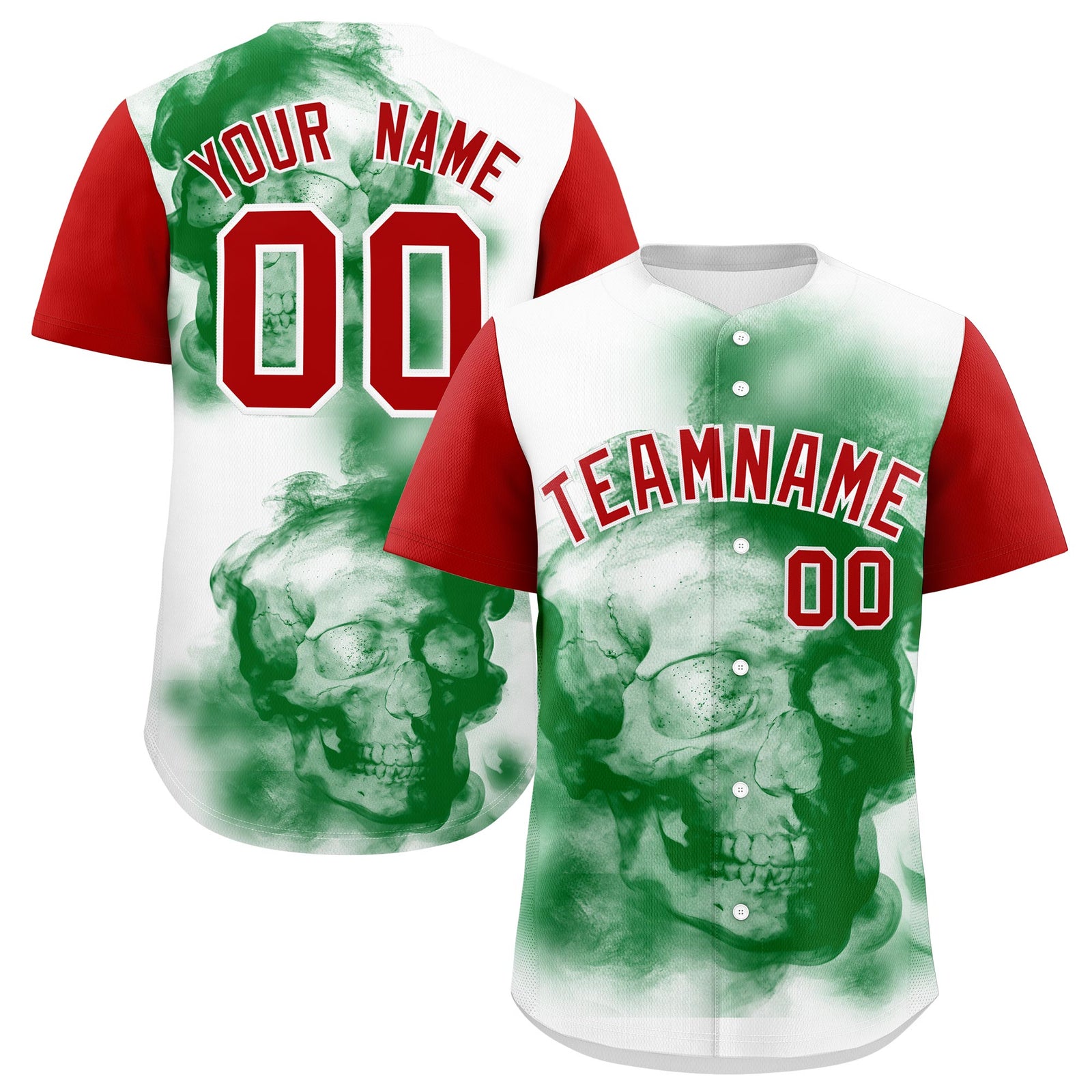 Custom White Red Kelly Green Graffiti Pattern Mexican style Stretch Fabric Baseball Jersey| KXKSHOP