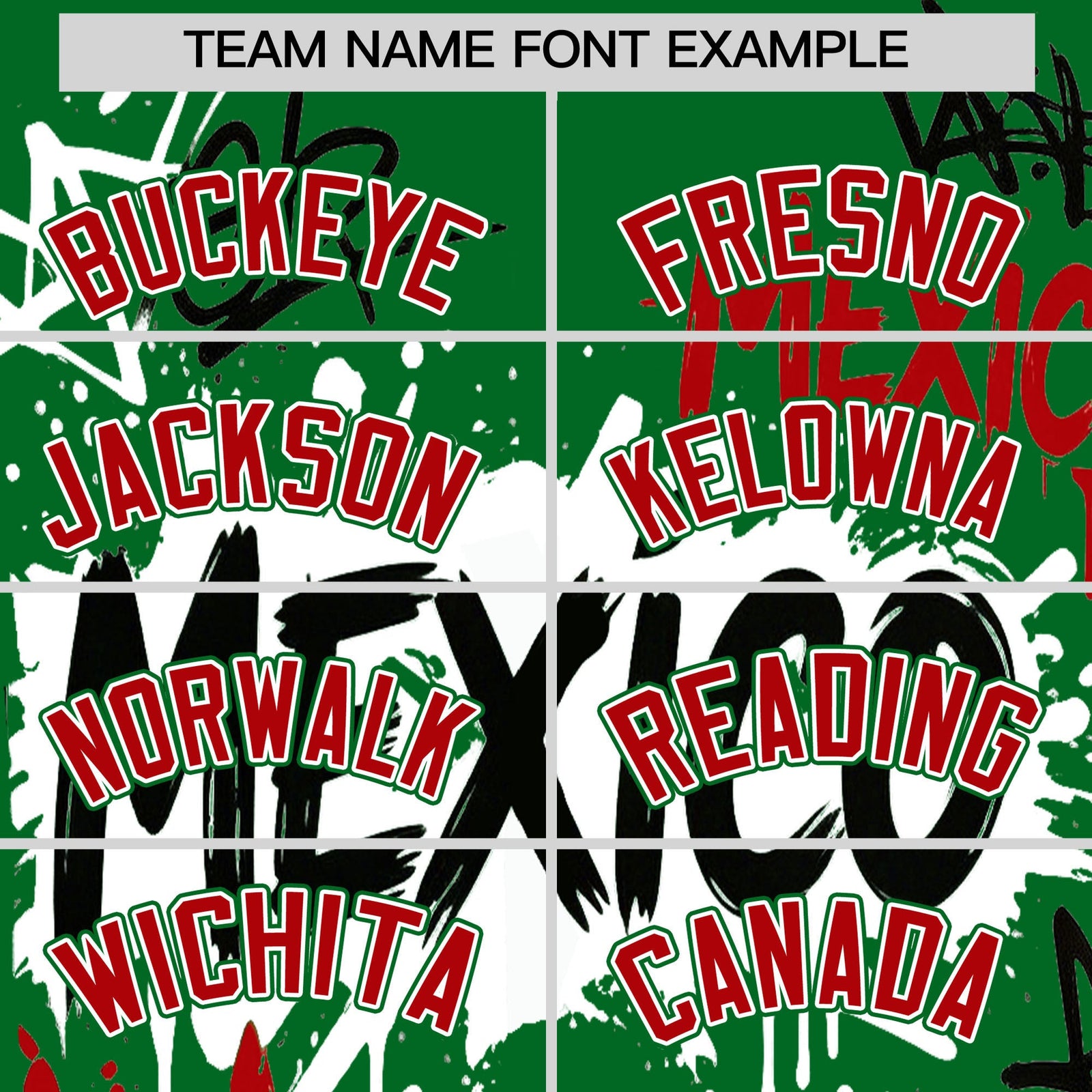 Custom Kelly Green Red White Graffiti Pattern Mexican style Stretch Fabric Baseball Jersey| KXKSHOP