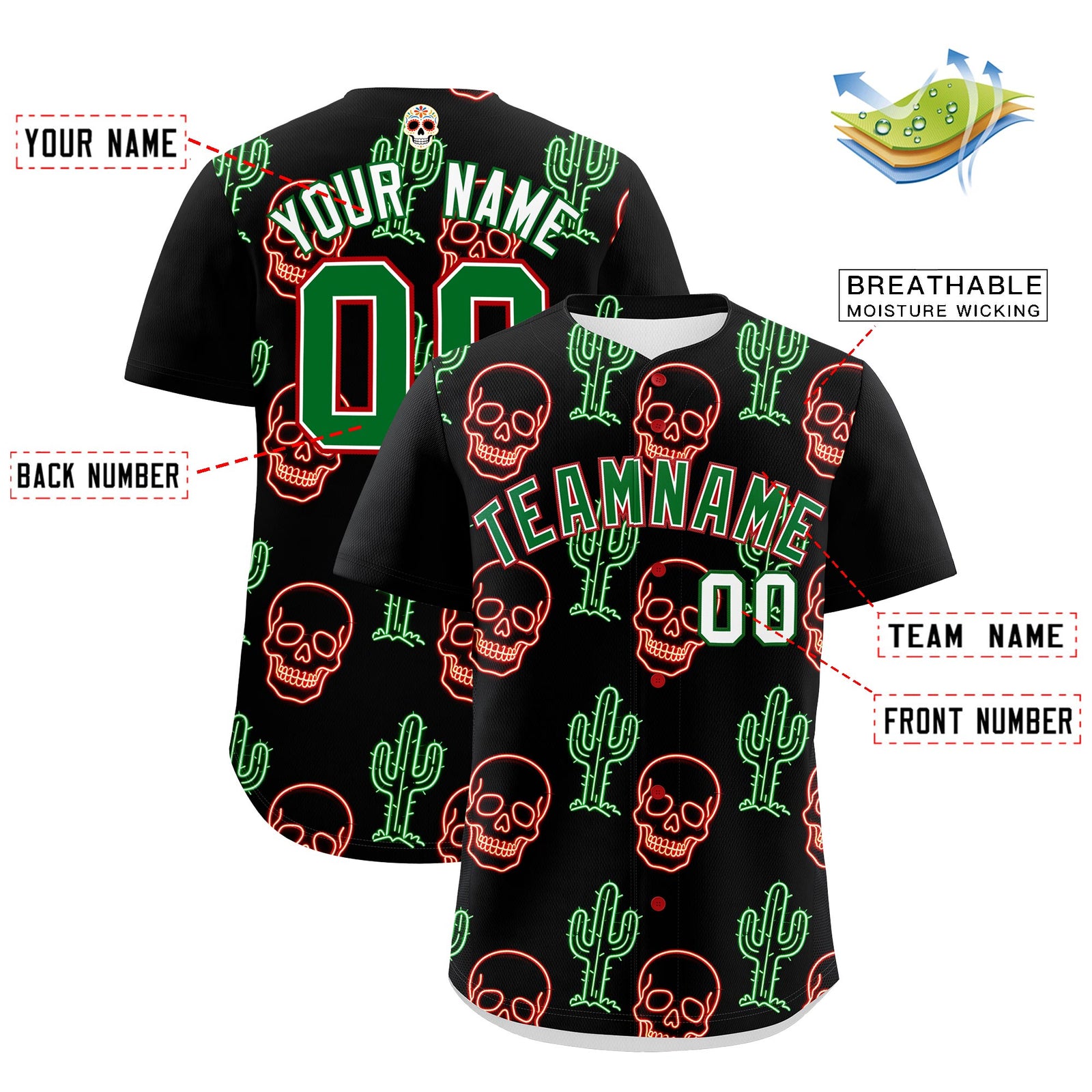 Custom Black Kelly Green White Graffiti Pattern Mexican style Stretch Fabric Baseball Jersey| KXKSHOP