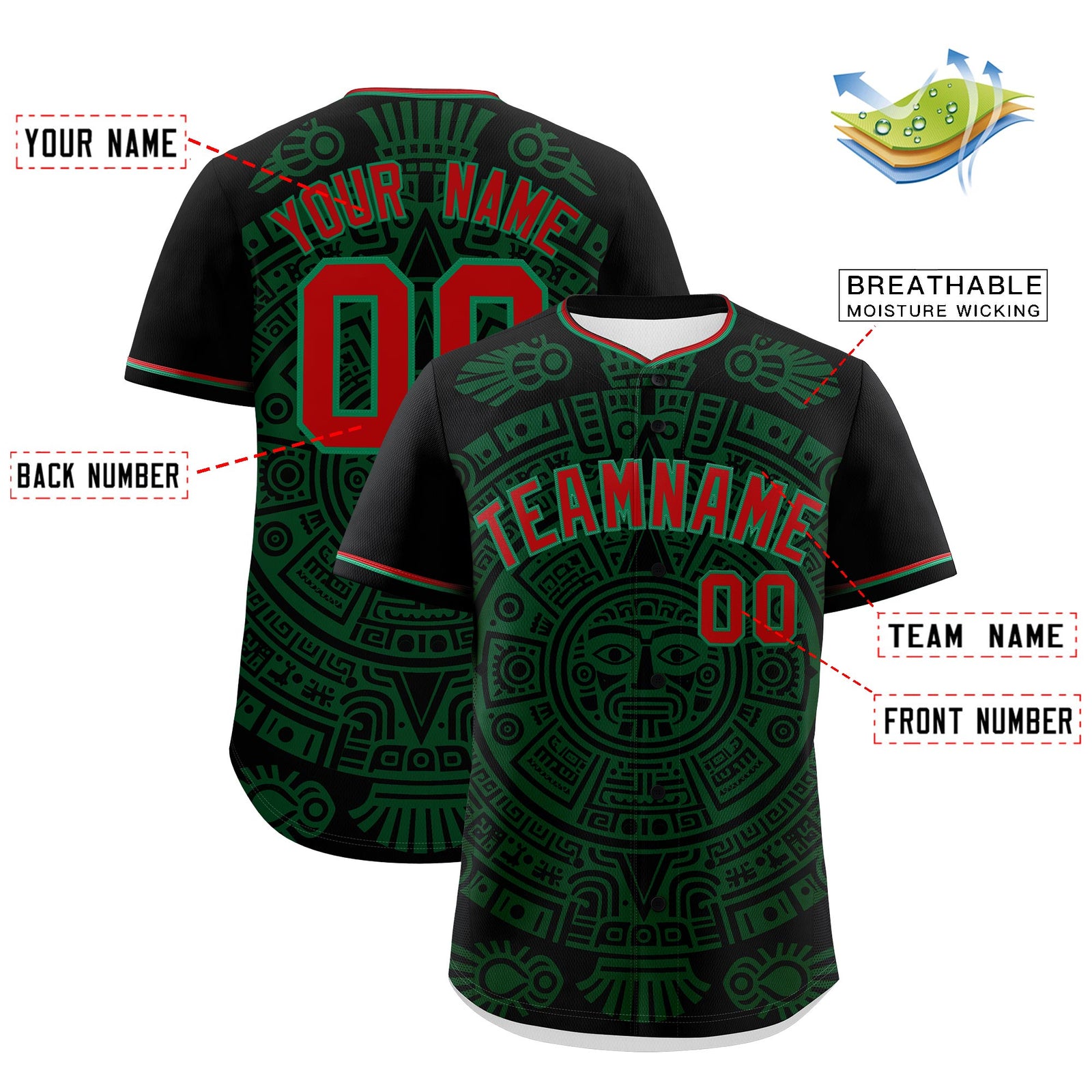 Custom Black Dark Green Kelly Green Graffiti Pattern Mexican style Stretch Fabric Baseball Jersey| KXKSHOP