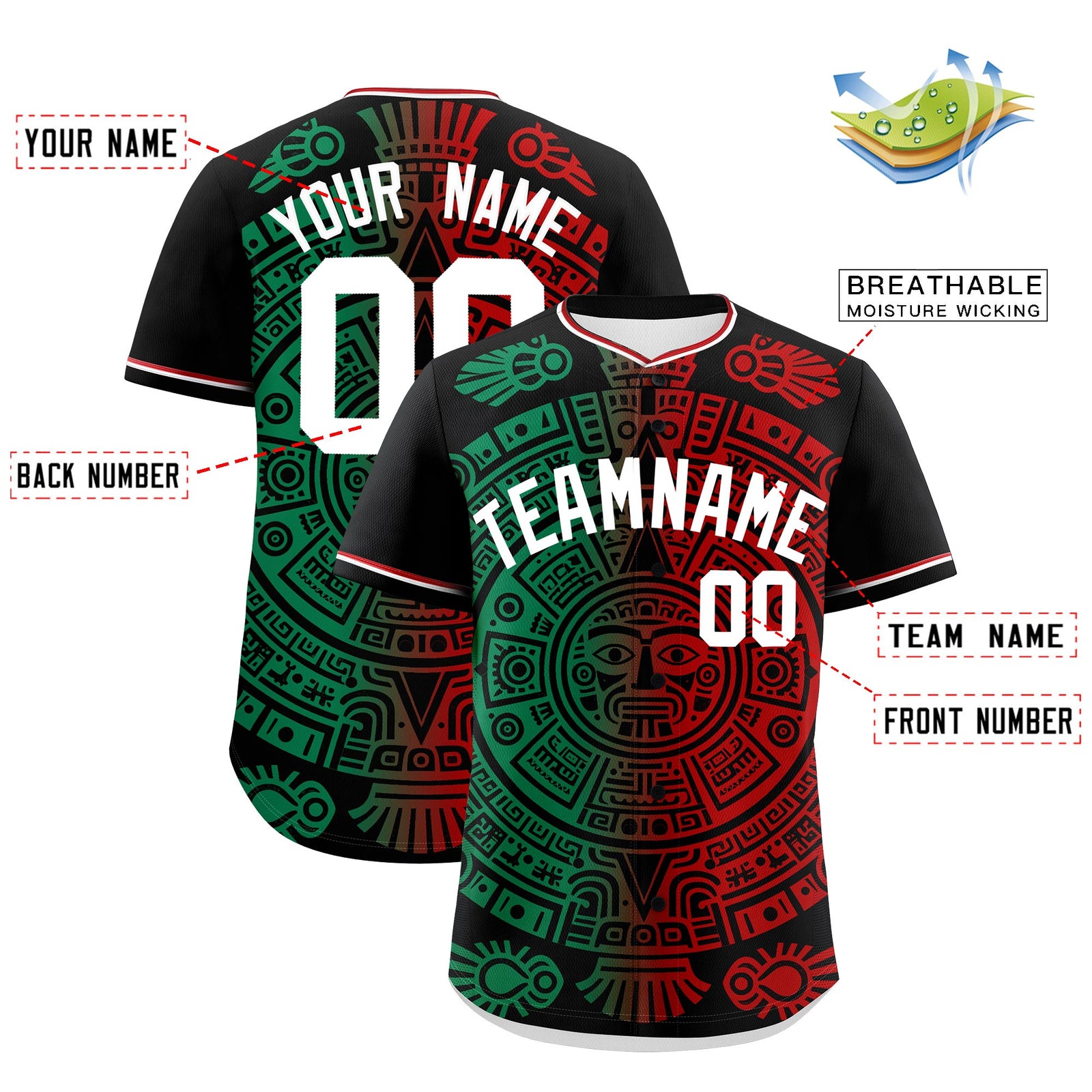 Custom Black Kelly Green Red Graffiti Pattern Mexican style Stretch Fabric Baseball Jersey| KXKSHOP