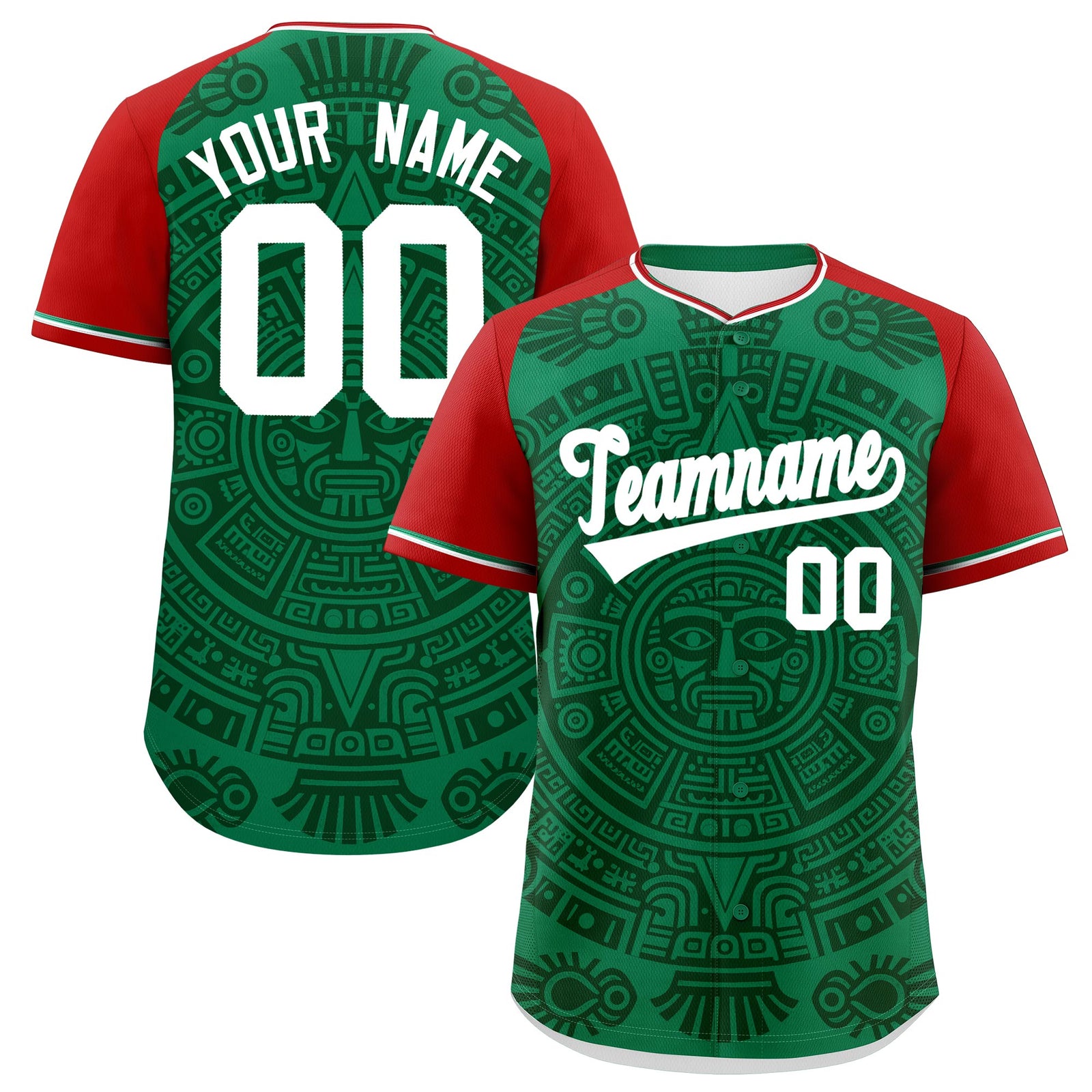 Custom Kelly Green Dark Green Red Graffiti Pattern Mexican style Stretch Fabric Baseball Jersey| KXKSHOP