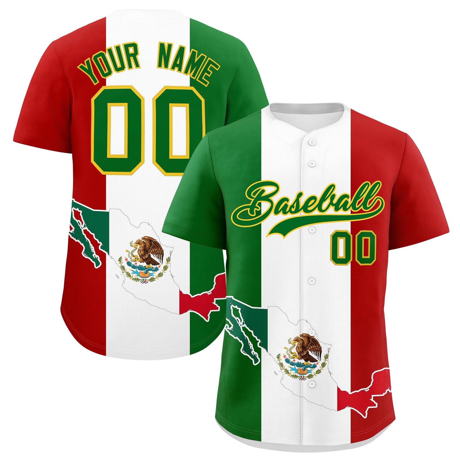 Custom Kelly Green White Red Graffiti Pattern Mexican style Stretch Fabric Baseball Jersey| KXKSHOP
