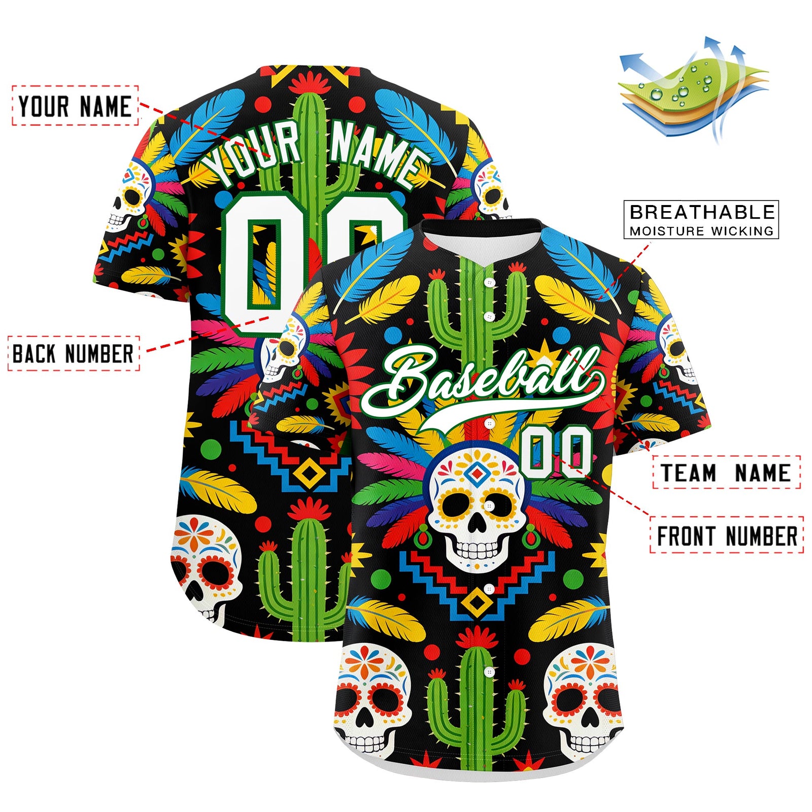 Custom Black White Kelly Green Graffiti Pattern Mexican style Stretch Fabric Baseball Jersey| KXKSHOP