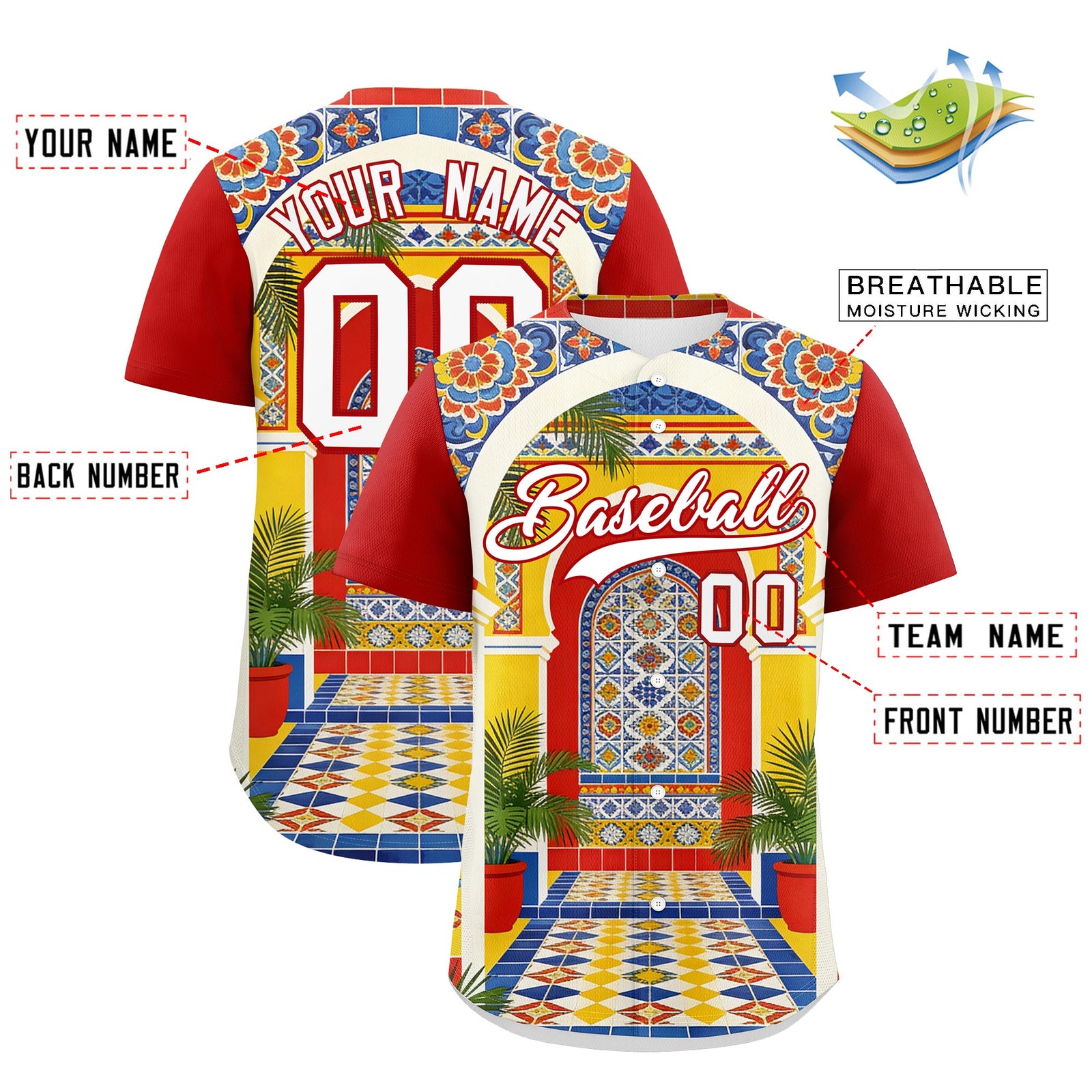 Custom White Red Graffiti Pattern Mexican style Stretch Fabric Baseball Jersey| KXKSHOP