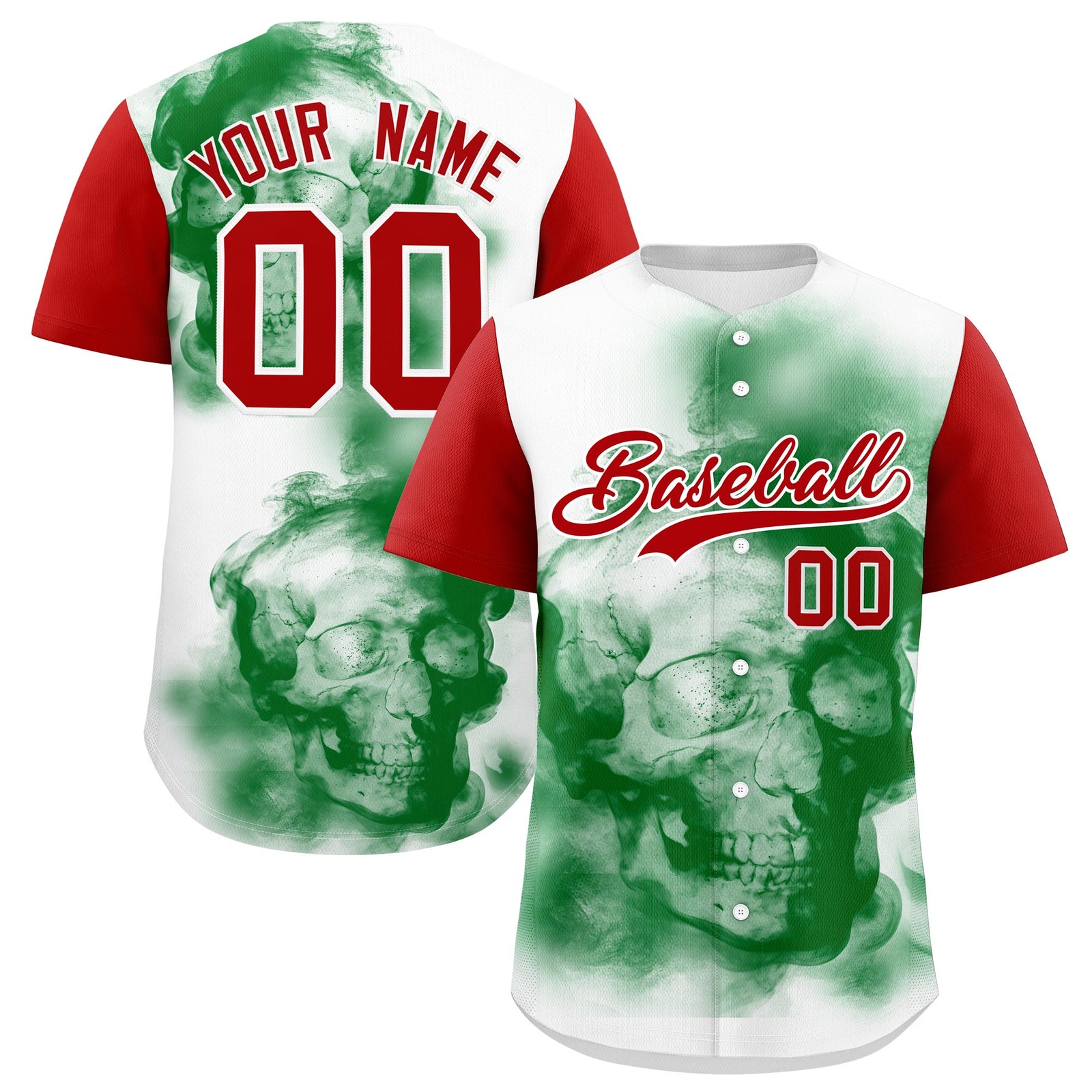 Custom White Red Kelly Green Graffiti Pattern Mexican style Stretch Fabric Baseball Jersey| KXKSHOP