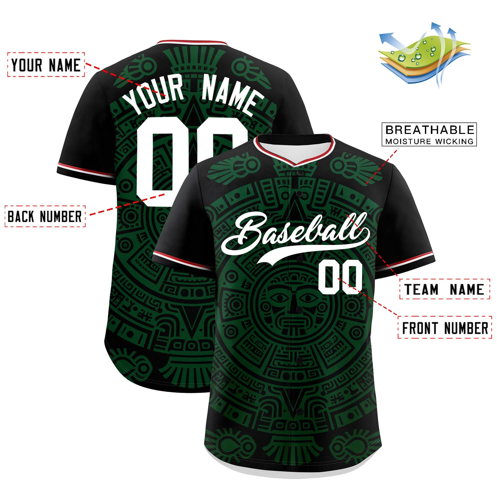 Custom Black Dark Green White Graffiti Pattern Mexican style Stretch Fabric Baseball Jersey| KXKSHOP
