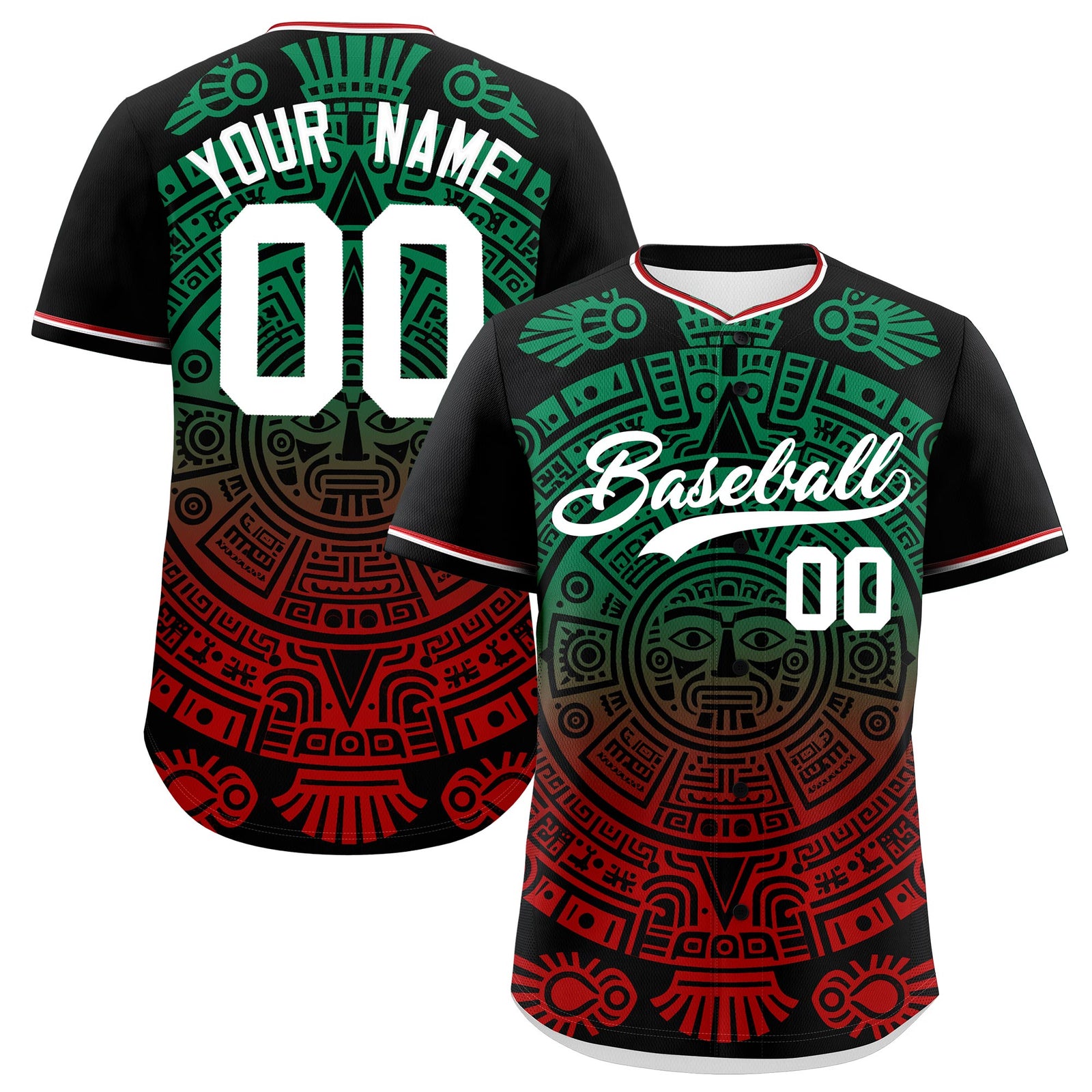 Custom Black Kelly Green Red Graffiti Pattern Mexican style Stretch Fabric Baseball Jersey| KXKSHOP