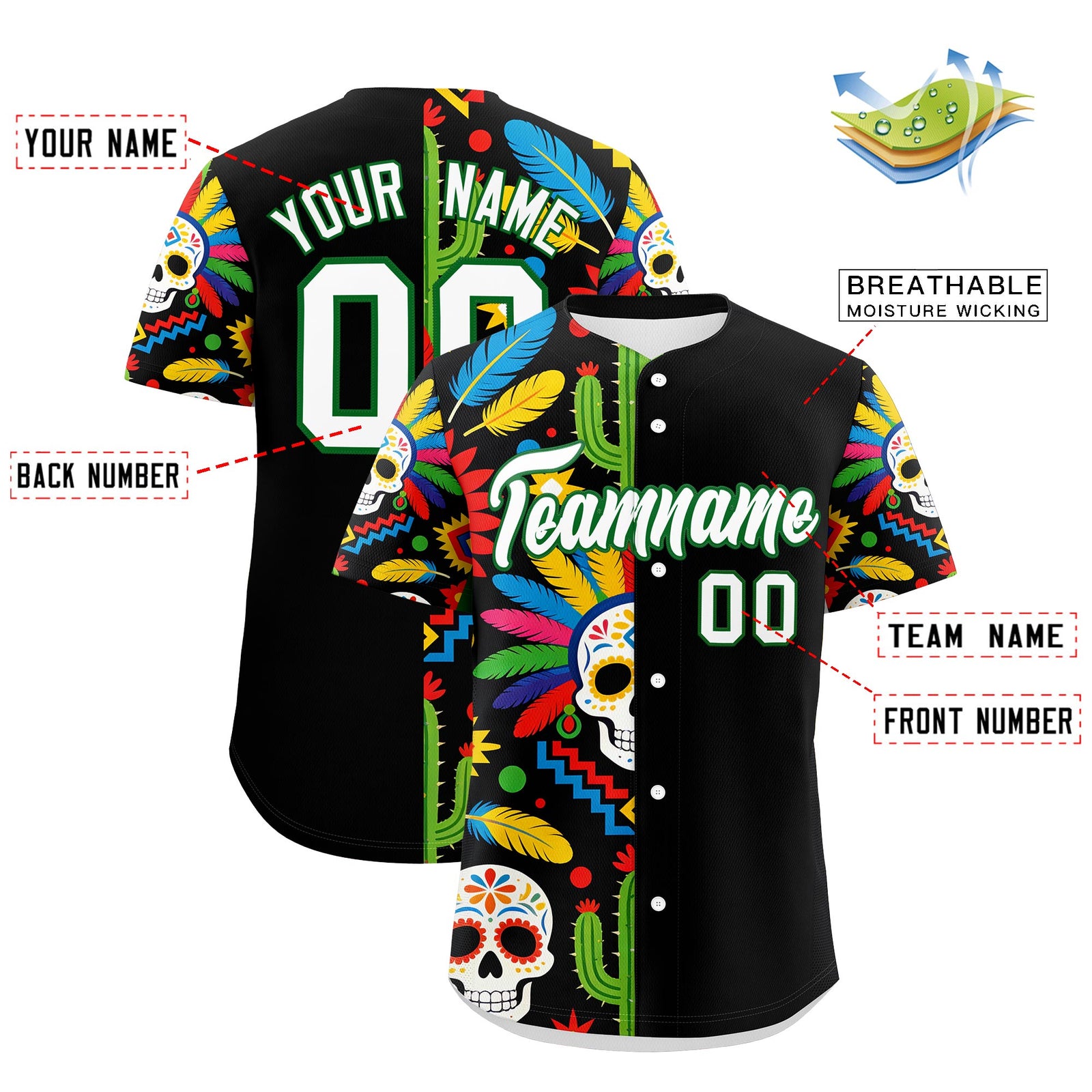 Custom Black White Kelly Green Graffiti Pattern Mexican style Stretch Fabric Baseball Jersey| KXKSHOP