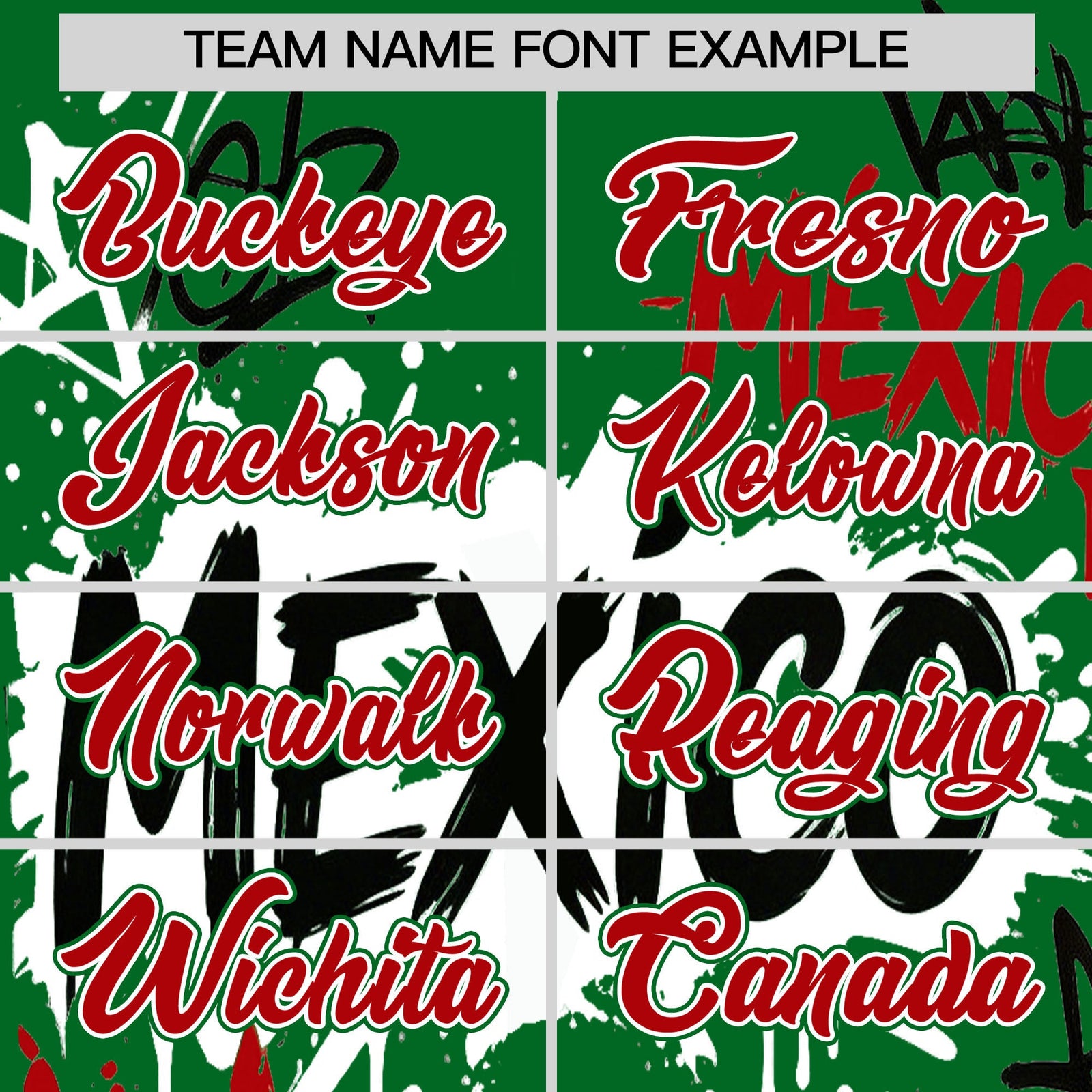 Custom Kelly Green Red White Graffiti Pattern Mexican style Stretch Fabric Baseball Jersey| KXKSHOP