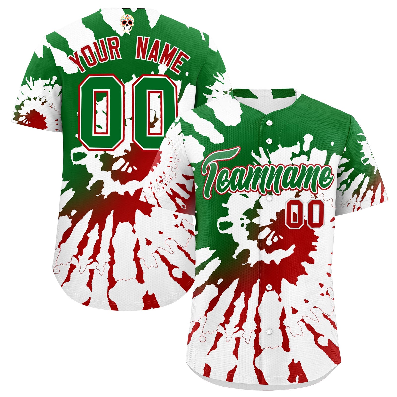 Custom White Kelly Green Red Graffiti Pattern Mexican style Stretch Fabric Baseball Jersey| KXKSHOP