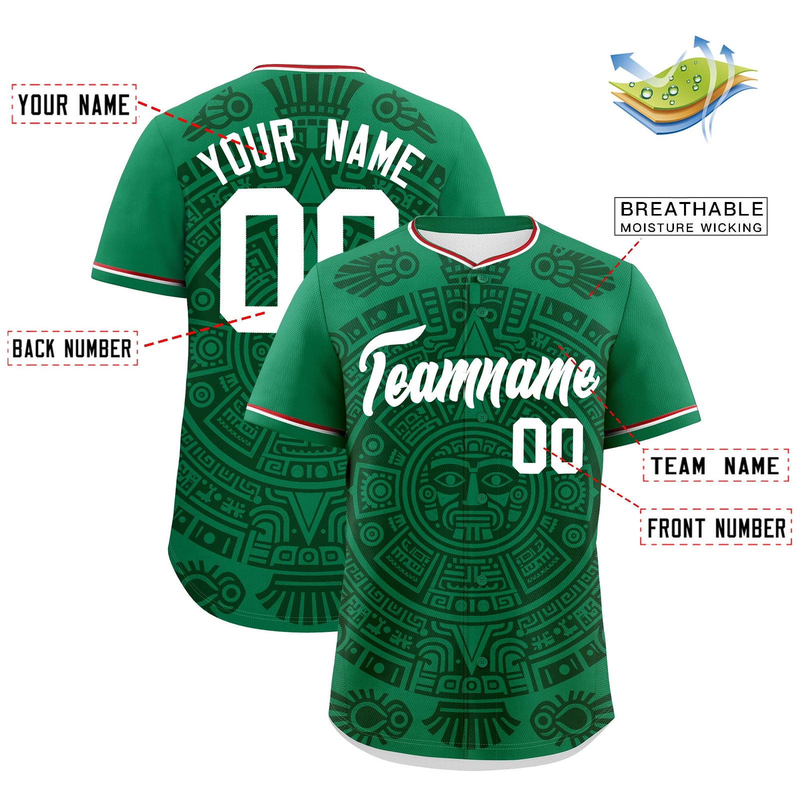 Custom Kelly Green Dark Green White Graffiti Pattern Mexican style Stretch Fabric Baseball Jersey| KXKSHOP