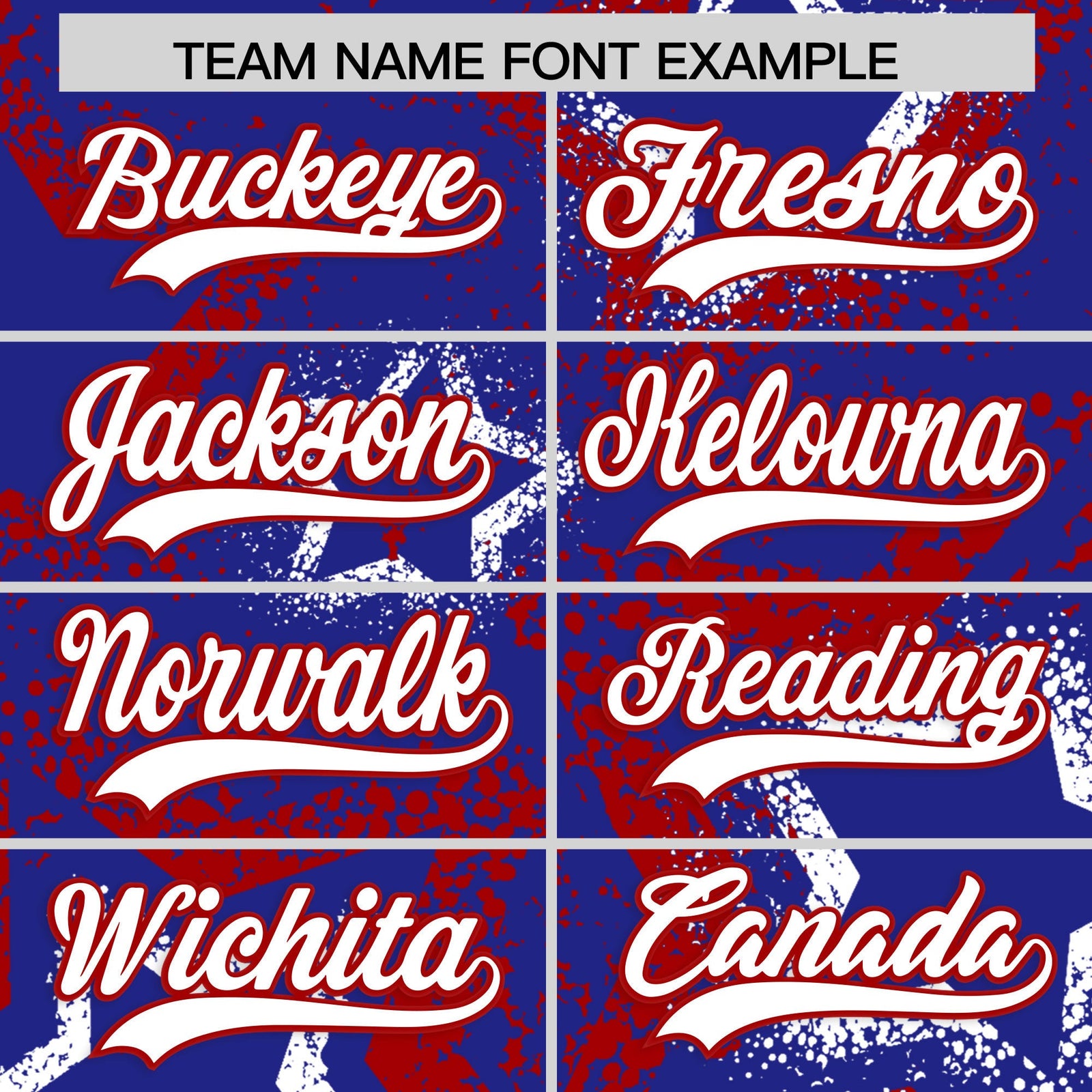 Custom Royal Blue White Red Star-Shaped Ink Texture Graffiti Pattern Baseball Jersey | Sublimation Printed & Stitched,Add Name and Numbern,Perfect for Parties,Perfect for Training | KXKSHOP