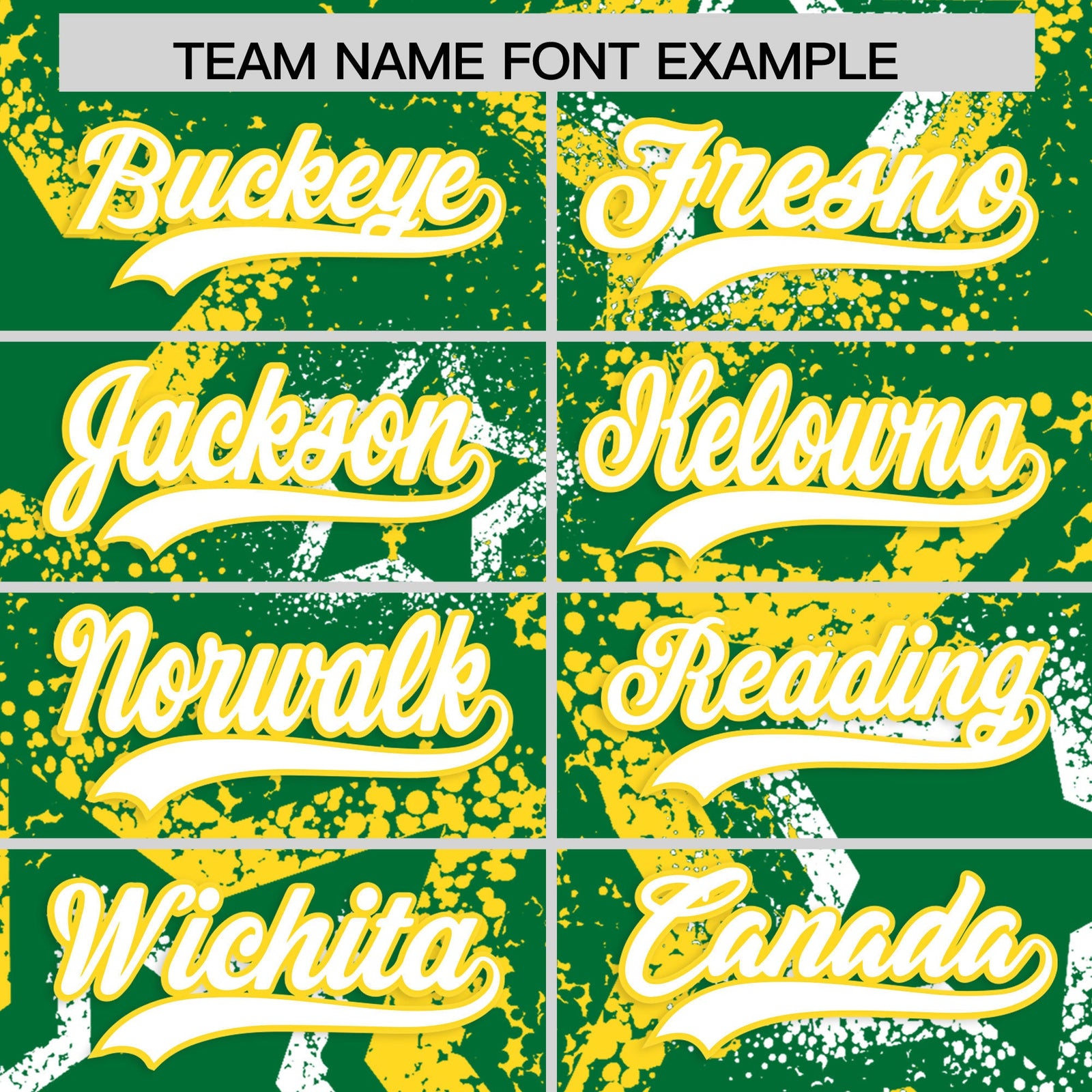 Custom Kelly Green White Gold Star-Shaped Ink Texture Graffiti Pattern Baseball Jersey | Sublimation Printed & Stitched,Add Name and Numbern,Perfect for Parties,Perfect for Training | KXKSHOP