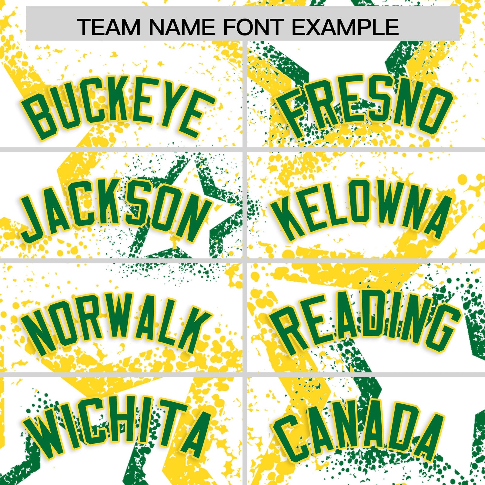 Custom White Gold Kelly Green Star-Shaped Ink Texture Graffiti Pattern Baseball Jersey | Sublimation Printed & Stitched,Add Name and Numbern,Perfect for Parties,Perfect for Training | KXKSHOP