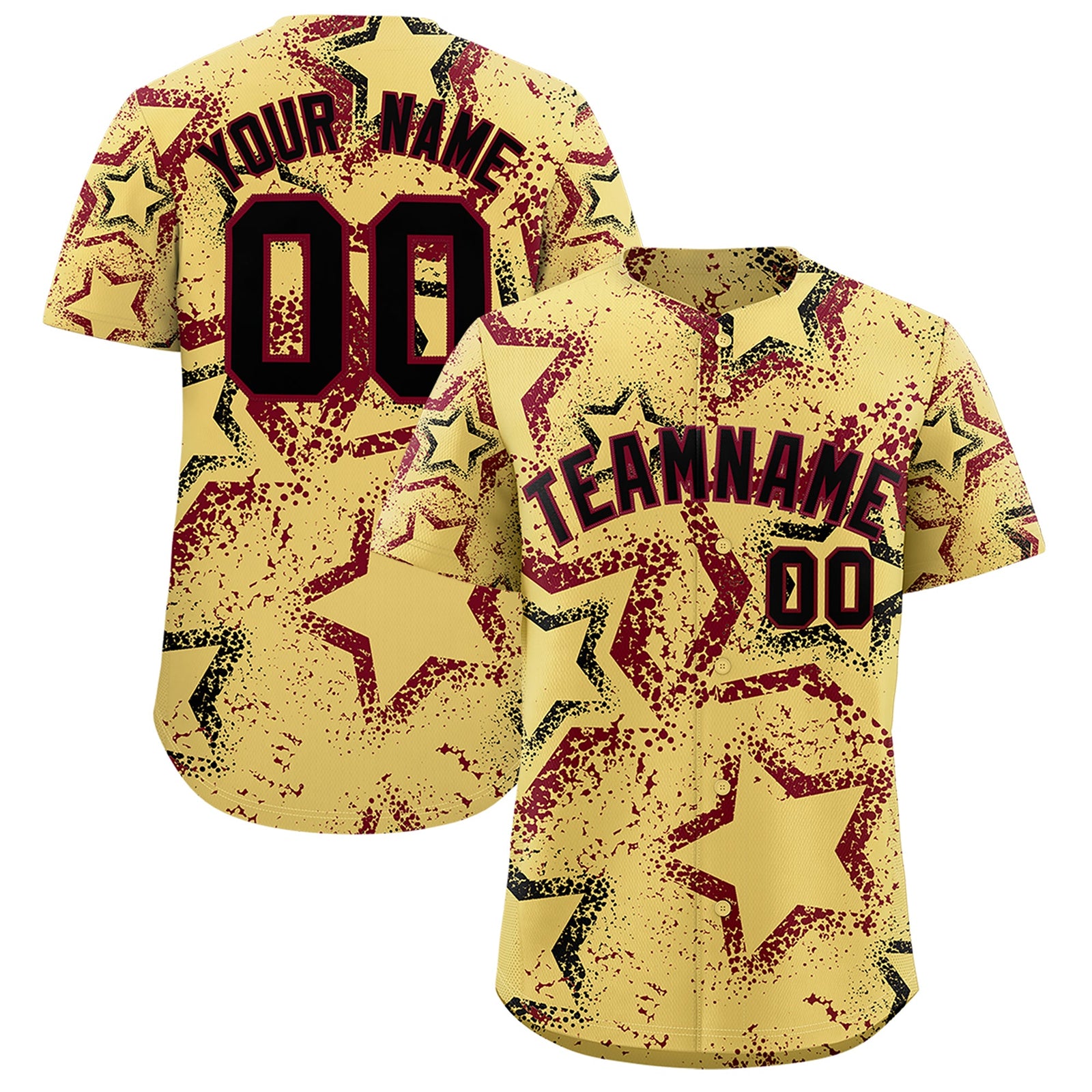 Custom Khaki Black Crimson Star-Shaped Ink Texture Graffiti Pattern Baseball Jersey | Sublimation Printed & Stitched,Add Name and Numbern,Perfect for Parties,Perfect for Training | KXKSHOP