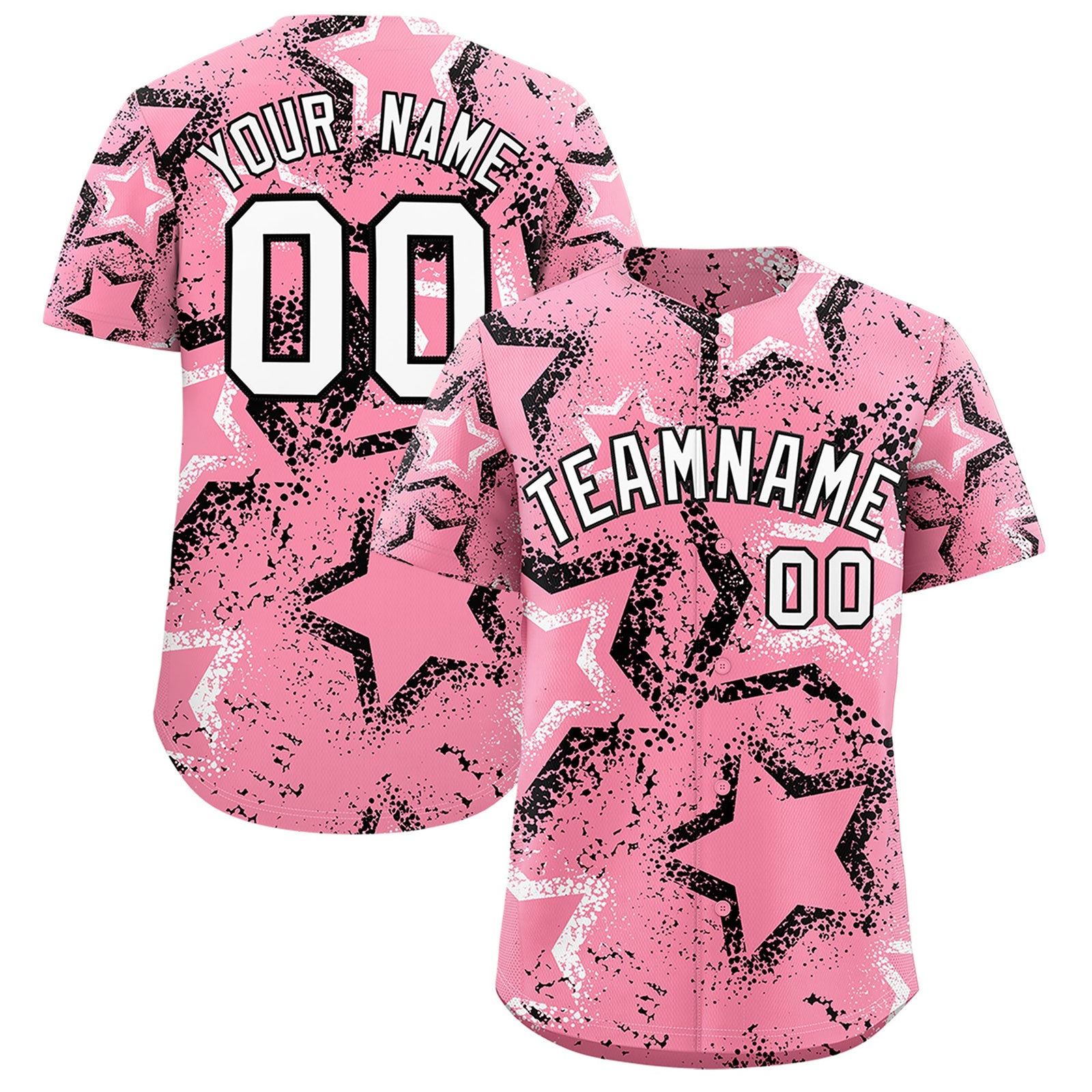Custom Light Pink White Black Star-Shaped Ink Texture Graffiti Pattern Baseball Jersey | Sublimation Printed & Stitched,Add Name and Numbern,Perfect for Parties,Perfect for Training | KXKSHOP