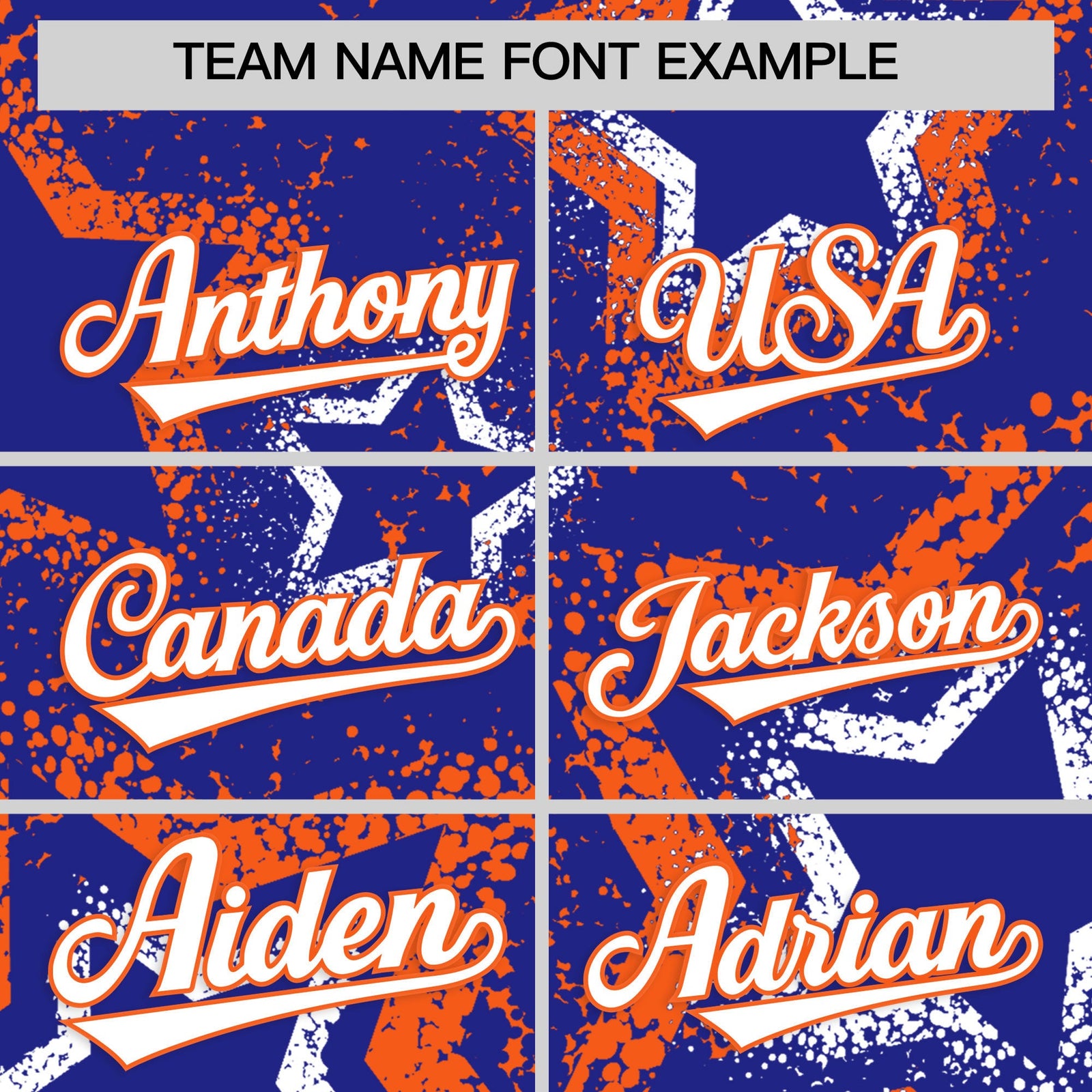 Custom Royal Blue White Orange Star-Shaped Ink Texture Graffiti Pattern Baseball Jersey | Sublimation Printed & Stitched,Add Name and Numbern,Perfect for Parties,Perfect for Training | KXKSHOP