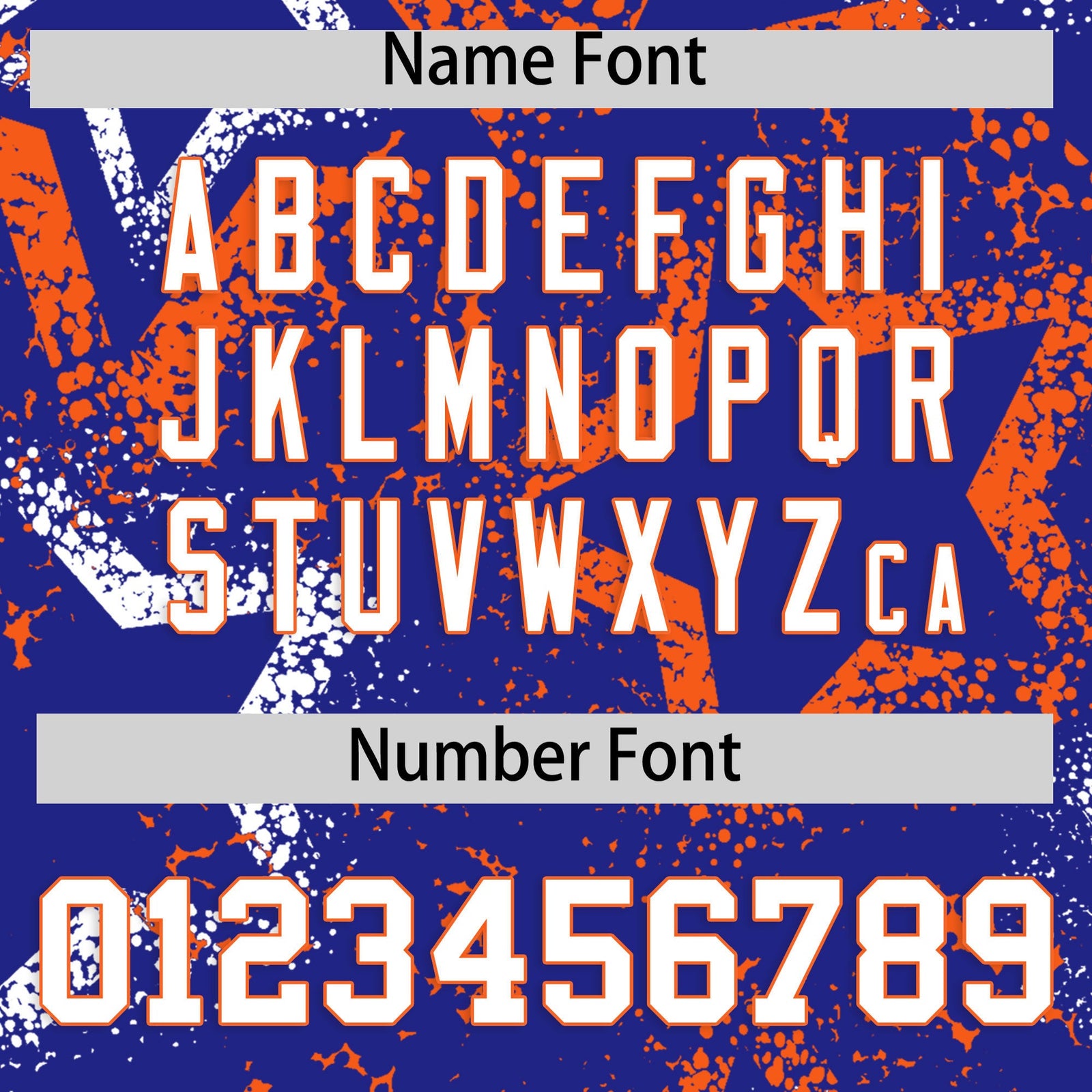 Custom Royal Blue White Orange Star-Shaped Ink Texture Graffiti Pattern Baseball Jersey | Sublimation Printed & Stitched,Add Name and Numbern,Perfect for Parties,Perfect for Training | KXKSHOP