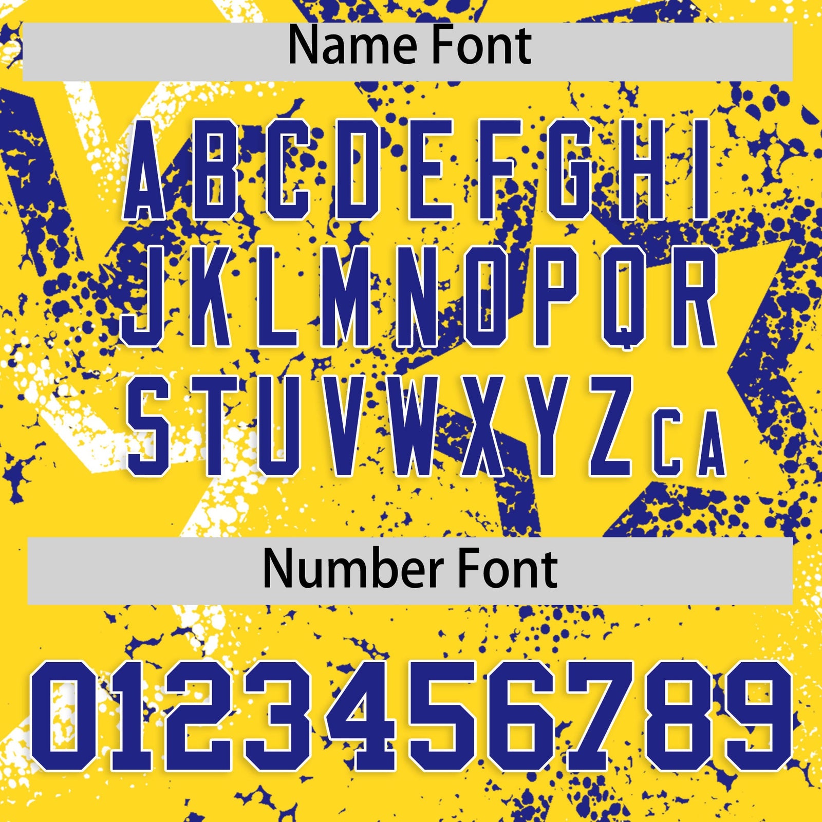 Custom Gold White Royal Blue Star-Shaped Ink Texture Graffiti Pattern Baseball Jersey | Sublimation Printed & Stitched,Add Name and Numbern,Perfect for Parties,Perfect for Training | KXKSHOP