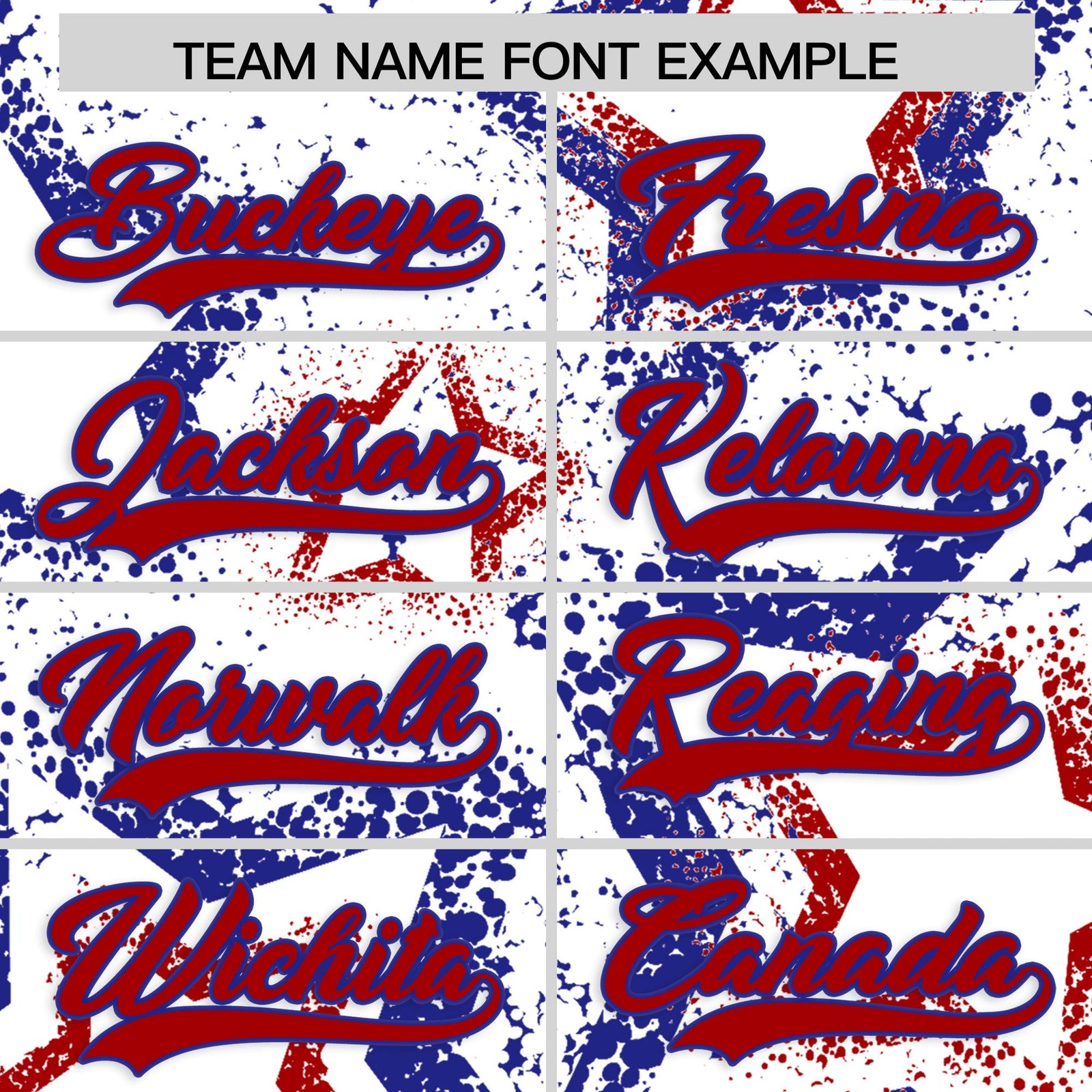 Custom White Royal Blue Red Star-Shaped Ink Texture Graffiti Pattern Baseball Jersey | Sublimation Printed & Stitched,Add Name and Numbern,Perfect for Parties,Perfect for Training | KXKSHOP