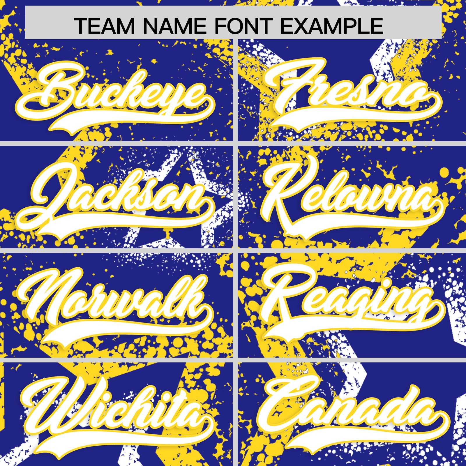 Custom Royal Blue White Gold Star-Shaped Ink Texture Graffiti Pattern Baseball Jersey | Sublimation Printed & Stitched,Add Name and Numbern,Perfect for Parties,Perfect for Training | KXKSHOP