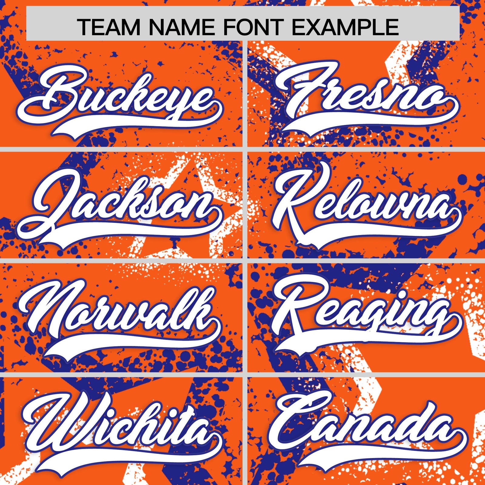 Custom Orange White Royal Blue Star-Shaped Ink Texture Graffiti Pattern Baseball Jersey | Sublimation Printed & Stitched,Add Name and Numbern,Perfect for Parties,Perfect for Training | KXKSHOP